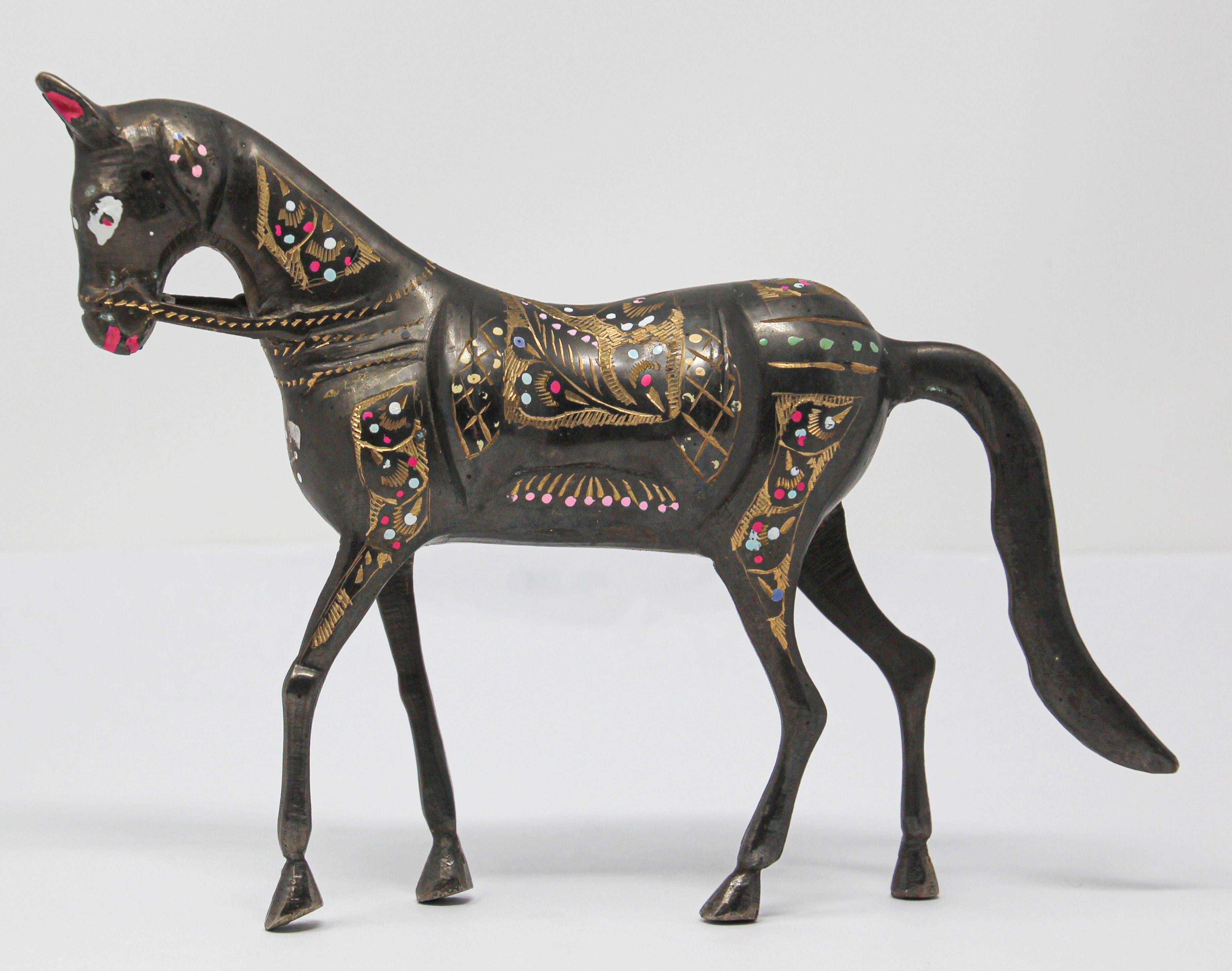 Black Cast Metal Horse Hand Painted with Wedding Ceremonial Costume, India 9