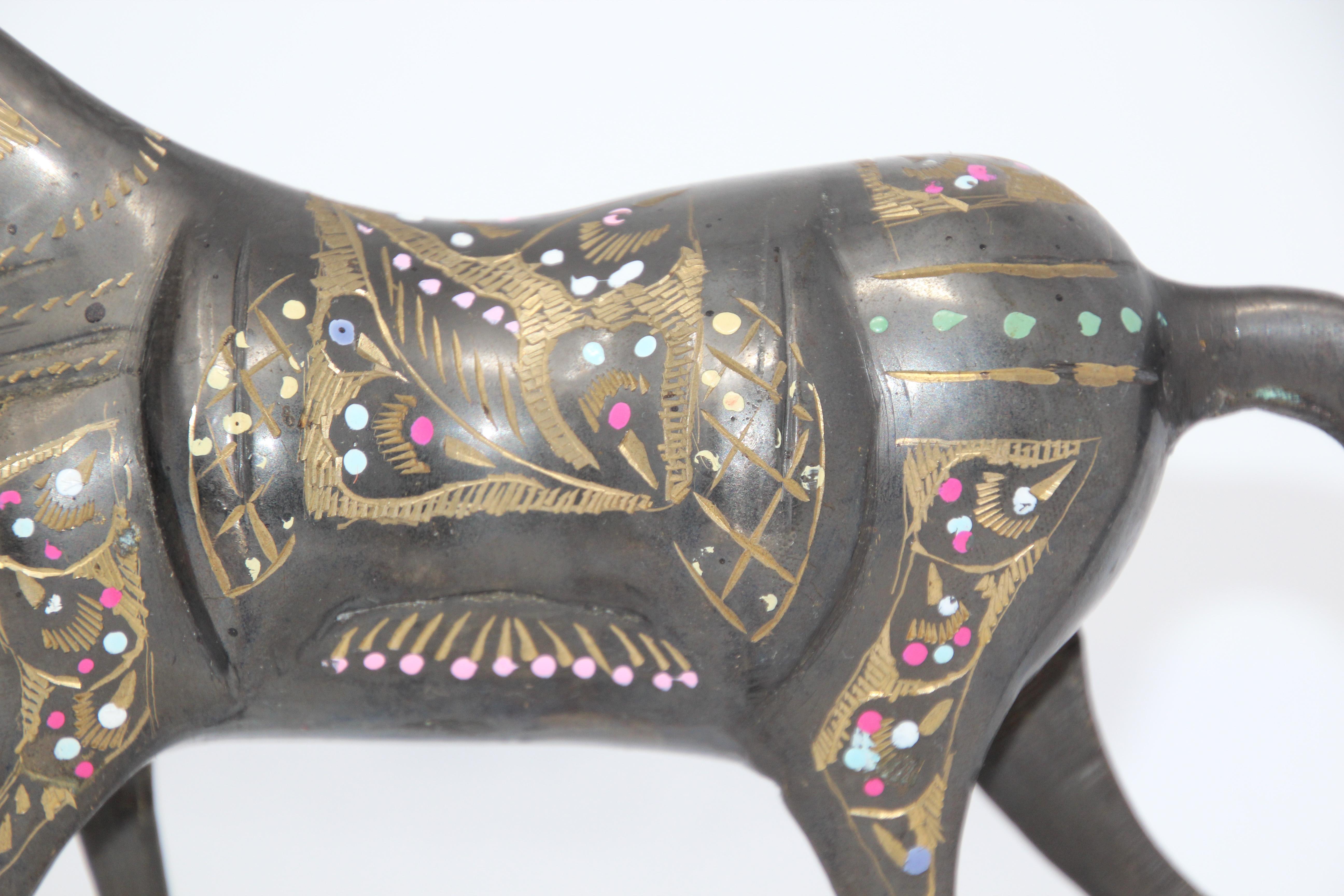 Indian Black Cast Metal Horse Hand Painted with Wedding Ceremonial Costume, India