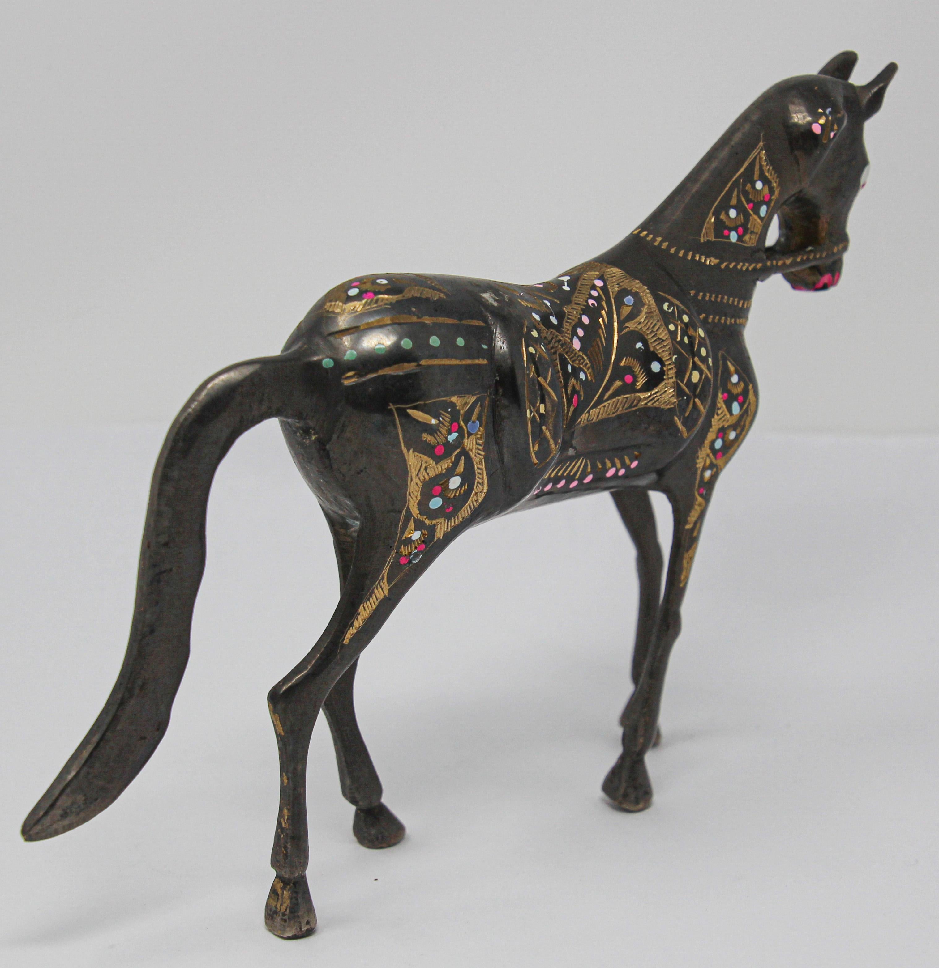 Black Cast Metal Horse Hand Painted with Wedding Ceremonial Costume, India 1