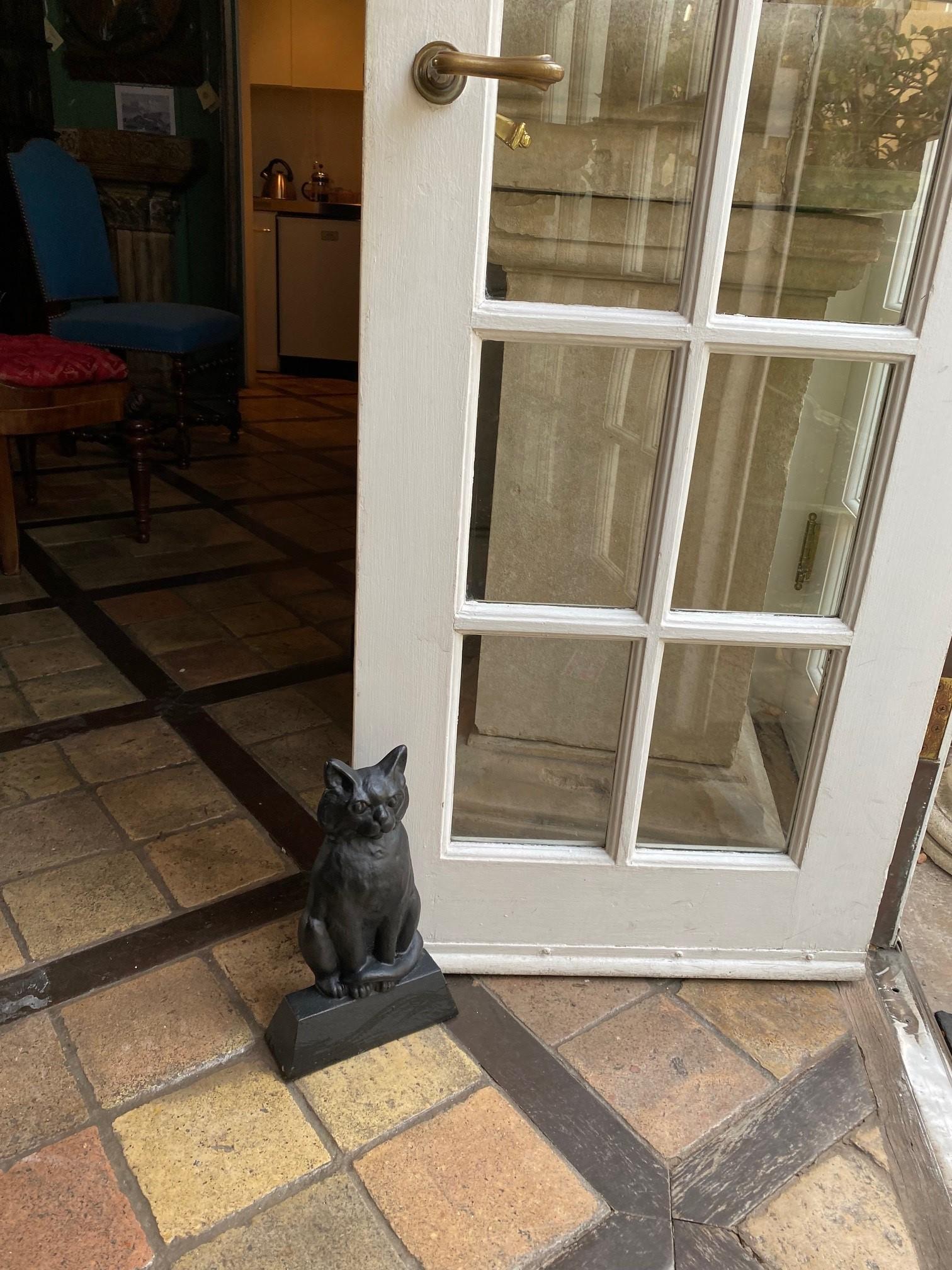 19th Century Black Cat Lovers Cast Iron Painted Door Stop Decorative object kids Bedroom For Sale