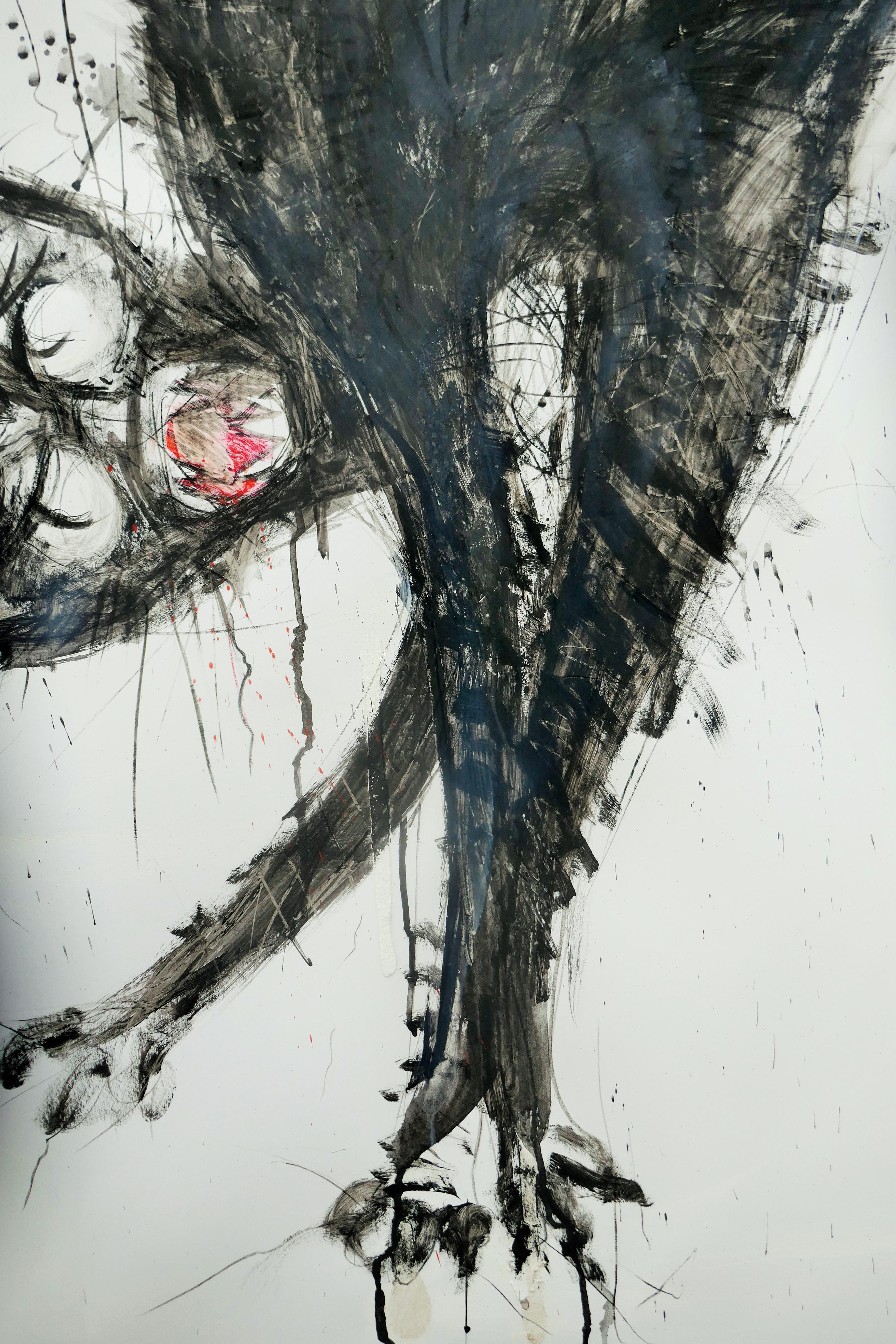 Contemporary Black cat painting in chalk and acrylic   47