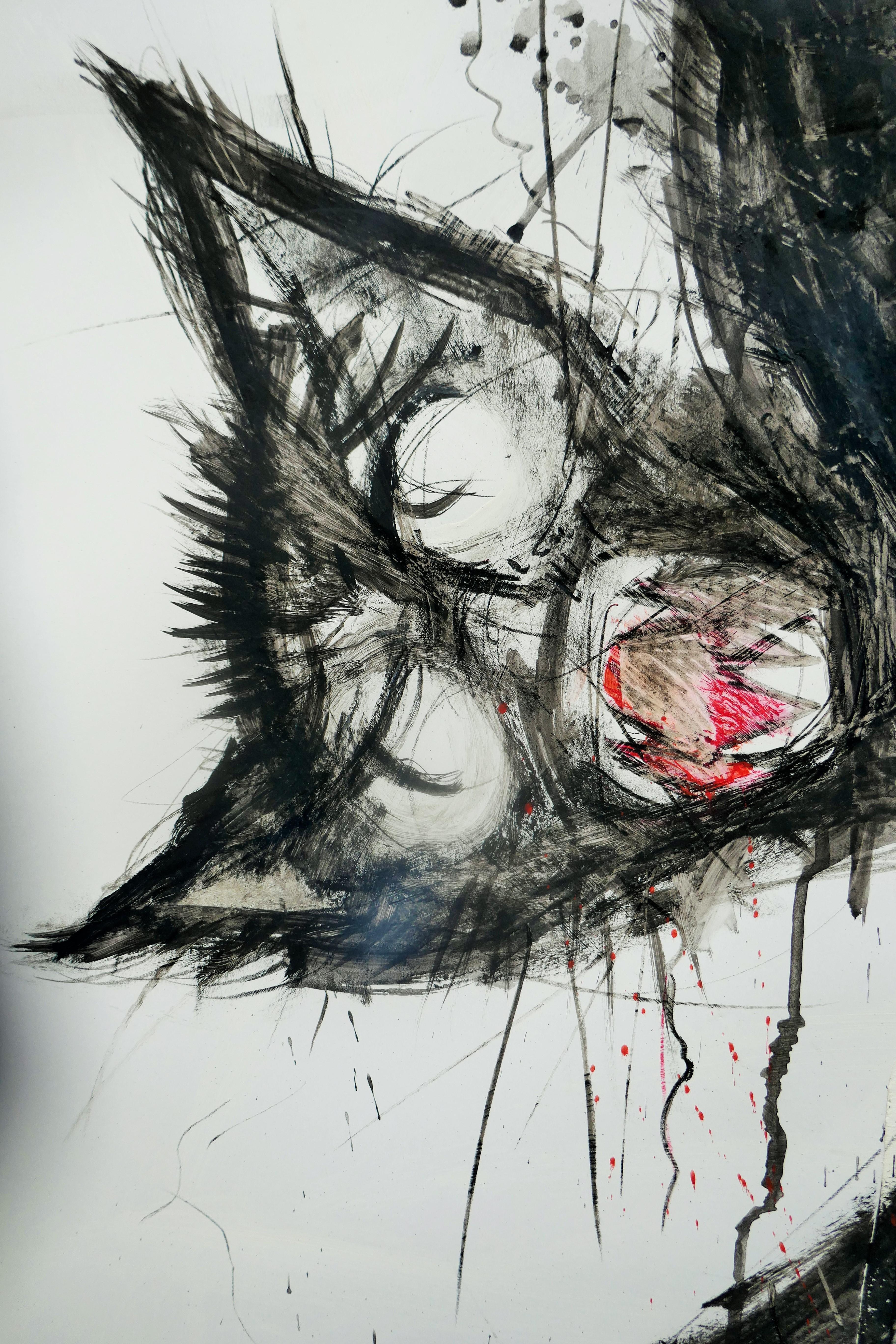 Gesso Black cat painting in chalk and acrylic   47