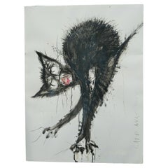 Schwarze Katze, gemalt mit Kreide und Acryl   47"/35"