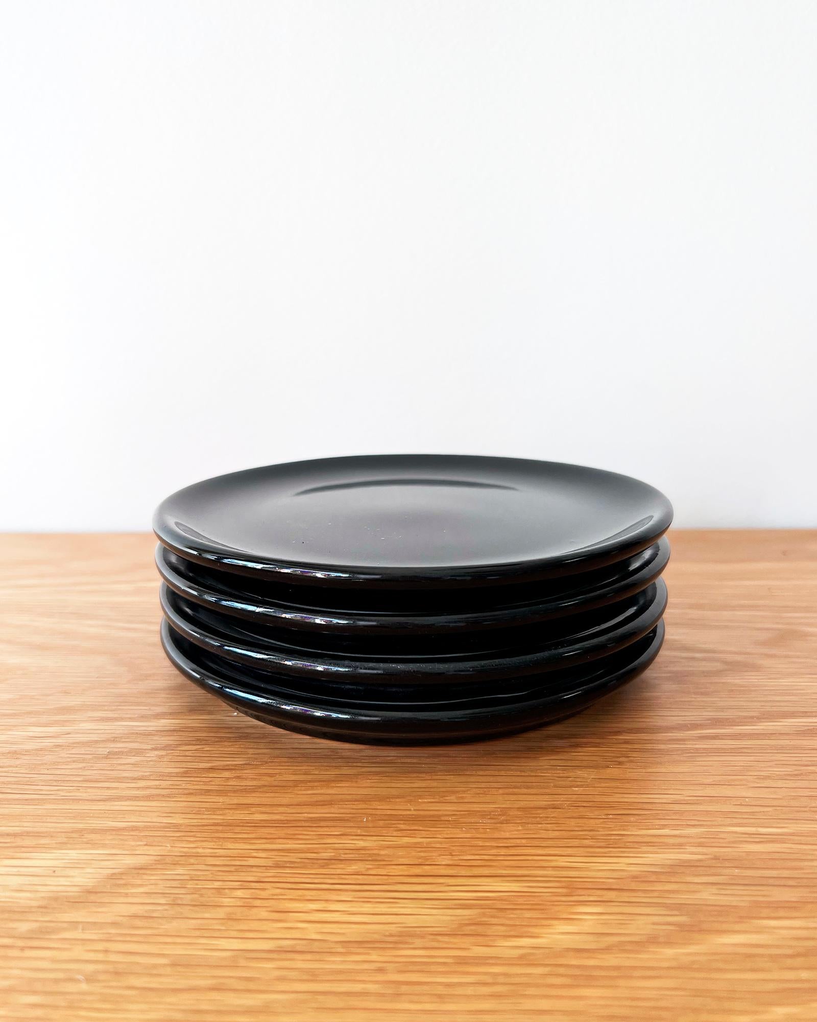 Hand-Crafted Black Caviar Glazed Handmade Organic Modern Dessert Plates, Set of 4 For Sale