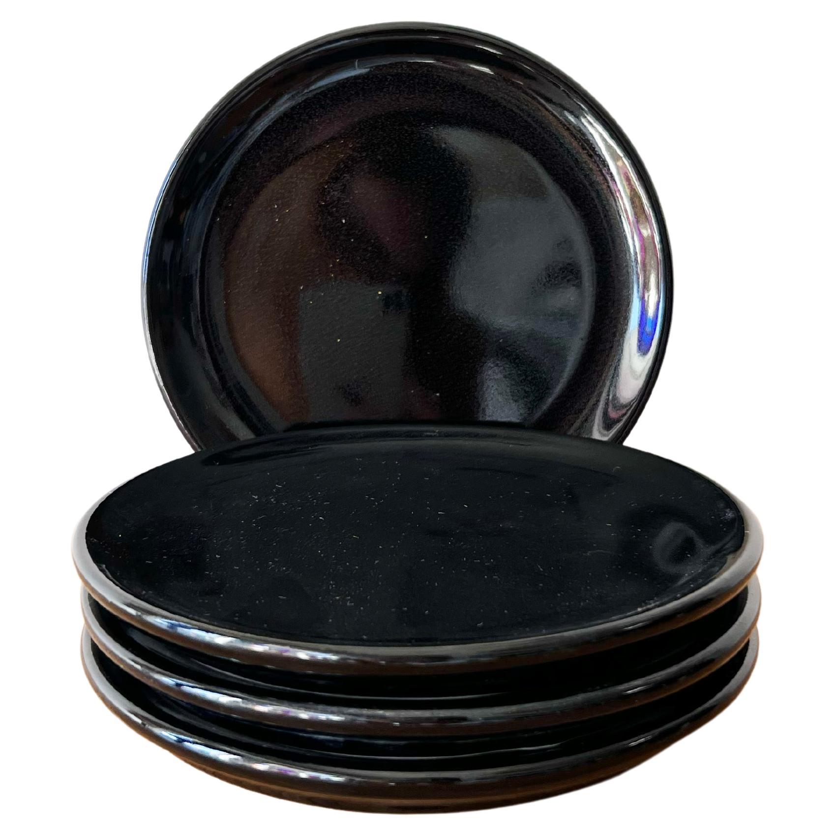 Black Caviar Glazed Handmade Organic Modern Dessert Plates, Set of 4 For Sale
