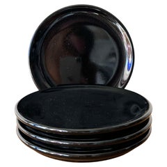 Black Caviar Glazed Handmade Organic Modern Dessert Plates, Set of 4
