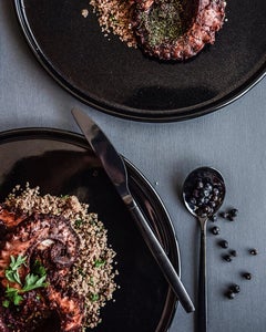 Black Caviar Glazed Handmade Organic Modern Dinner Plates, Set of 4