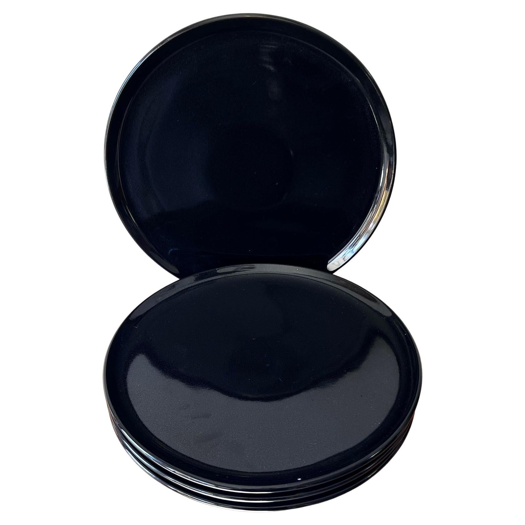 Black Caviar Handmade Organic Modern Salad Plates, Set of 4 For Sale at