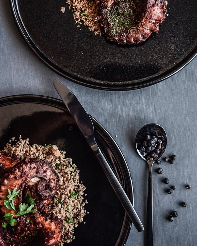 All Black Salad Plates, set of 4.

For those that want a show stopping dinner set, these glossy black glazed salad plates are the perfect decor item to add to your collection. The shiny black surface of these elegant salad plates has a subtle