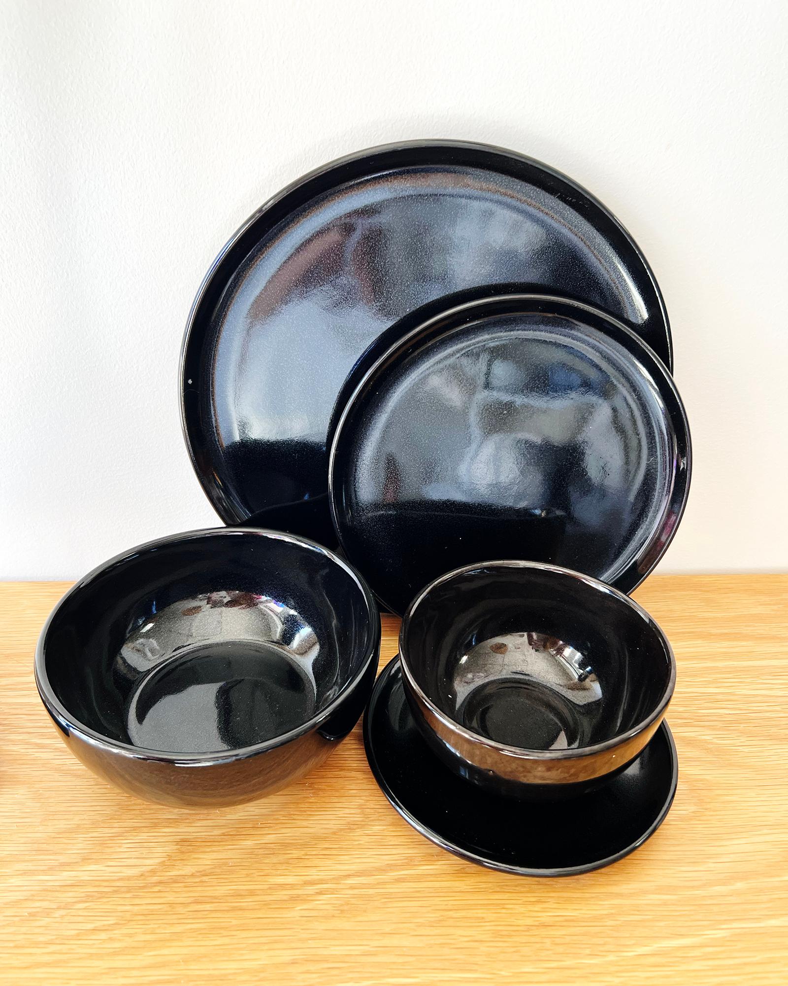 Contemporary Black Caviar Handmade Organic Modern Salad Plates, Set of 4 For Sale