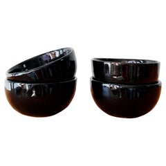 Retro Black Caviar Organic Modern Handmade Small Soup Bowls, Set of 4