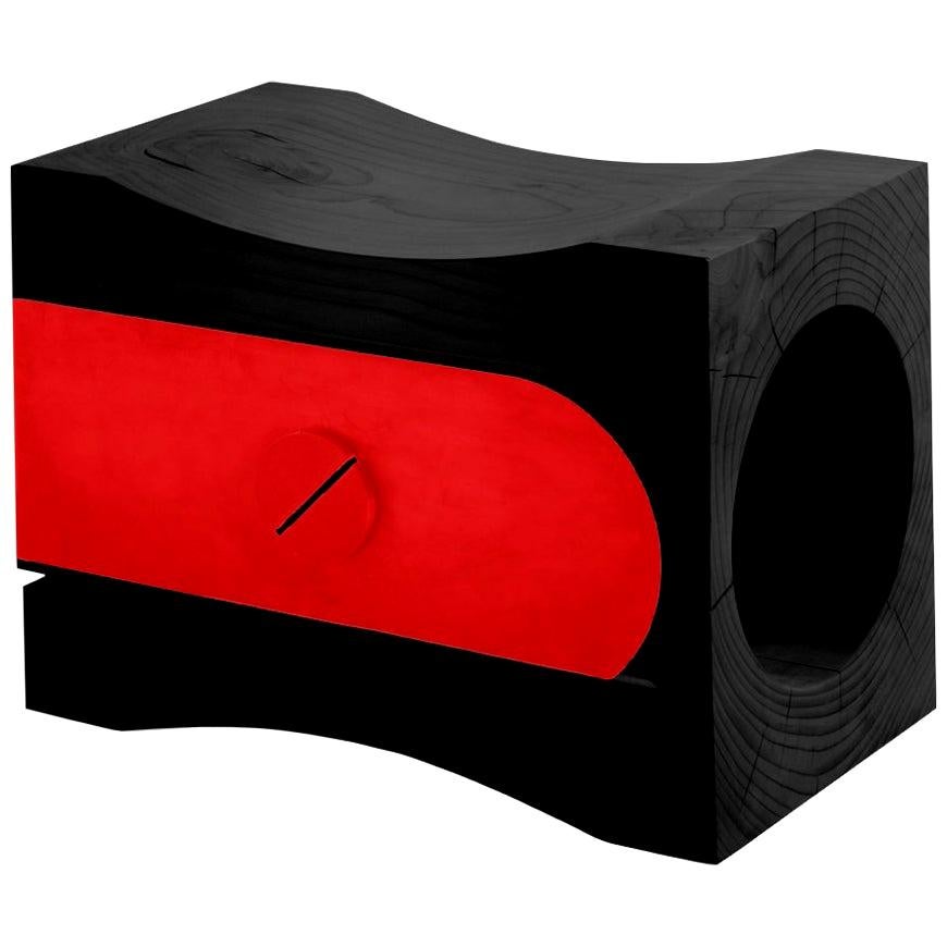 In stock in Los Angeles, Black Cedar / Red Lacquered Stool, Alessandro Guidolin
