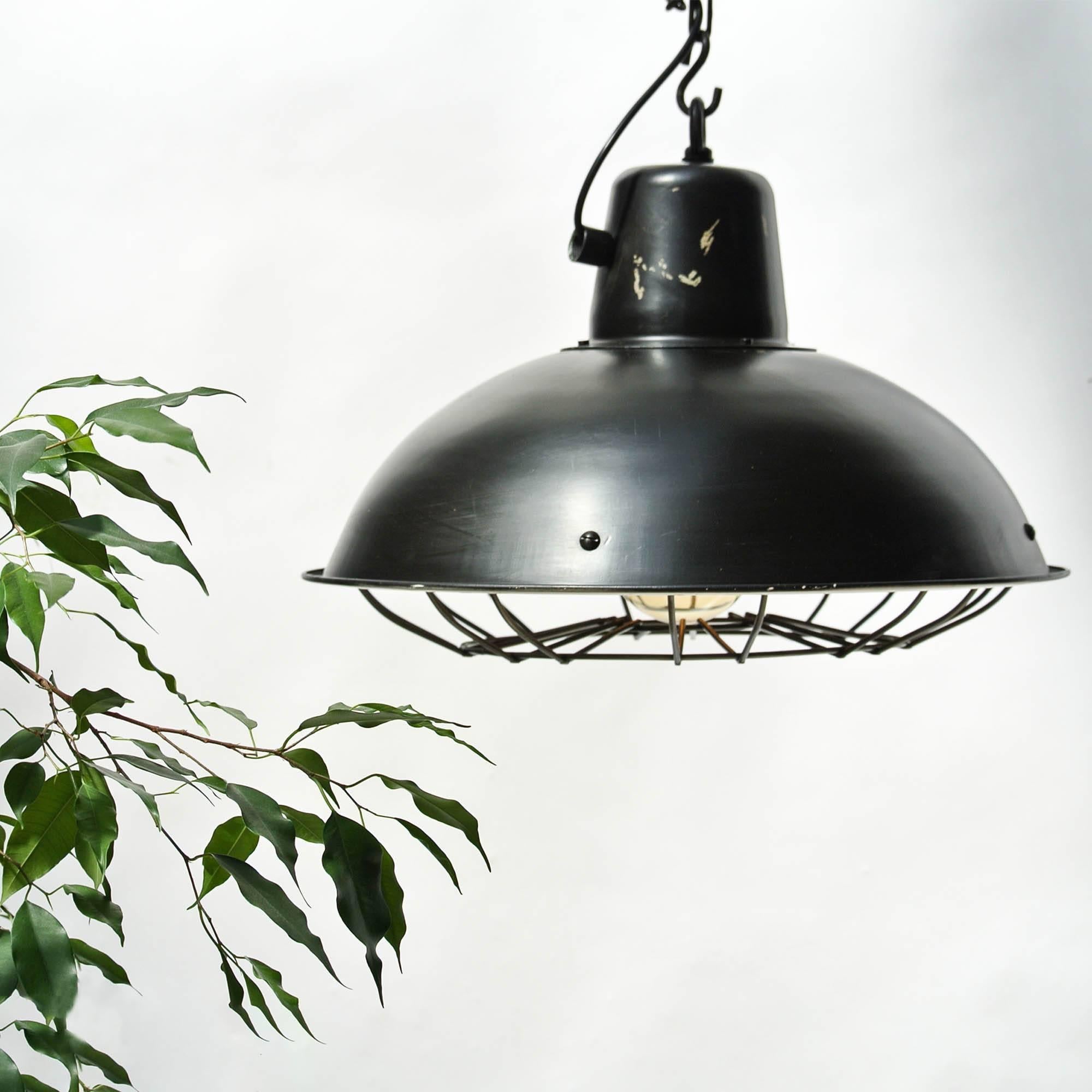 French Black Ceiling Lamp with Fence, circa 1960-1969