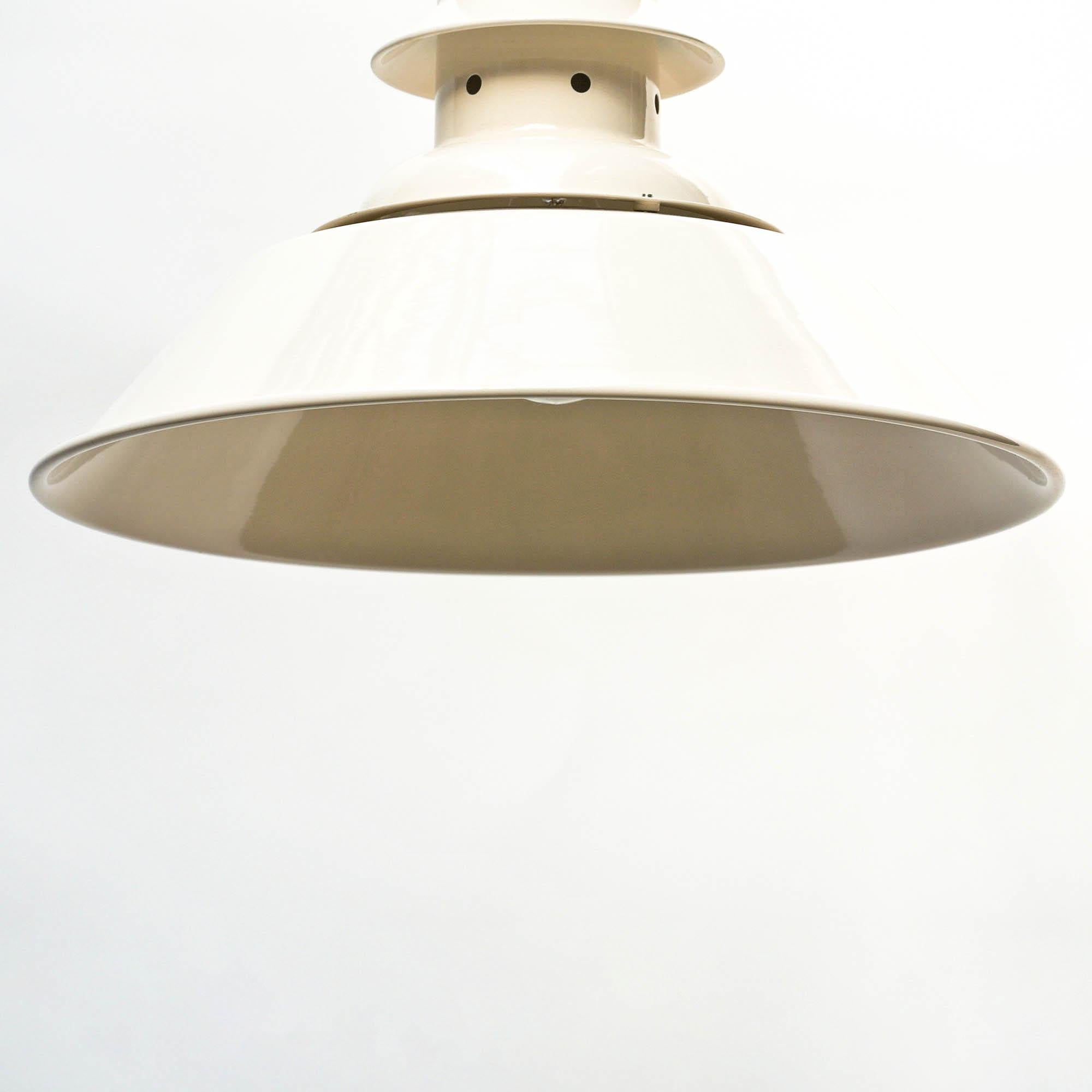 Industrial Cream Ceiling Light with Perforated Neck, White Cream, France, circa 1950