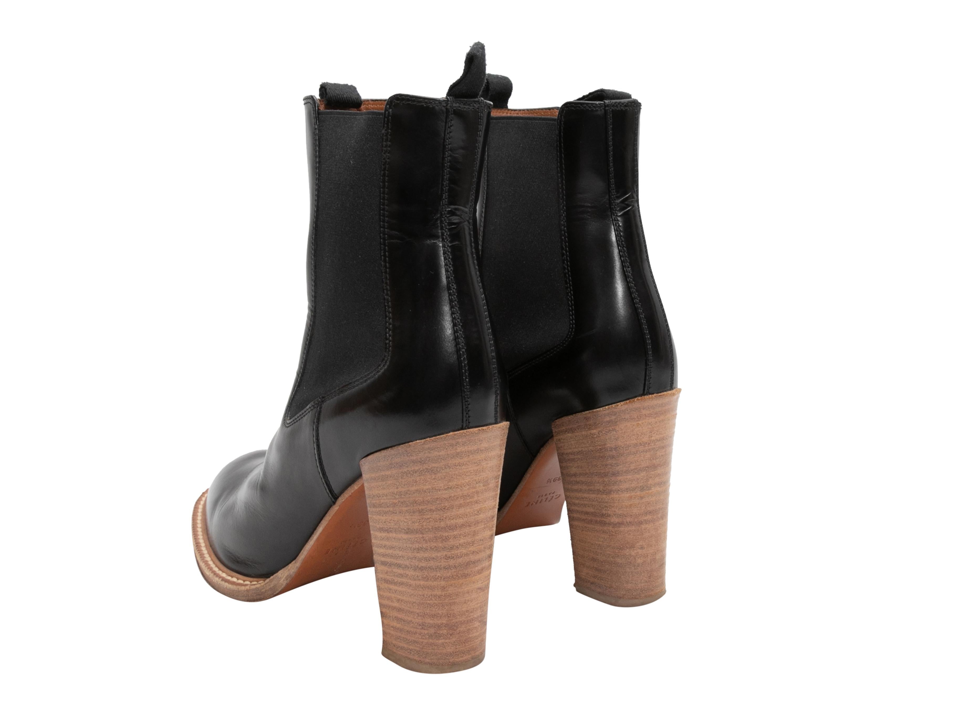 Black Celine Leather Ankle Boots Size 39.5 In Good Condition For Sale In New York, NY