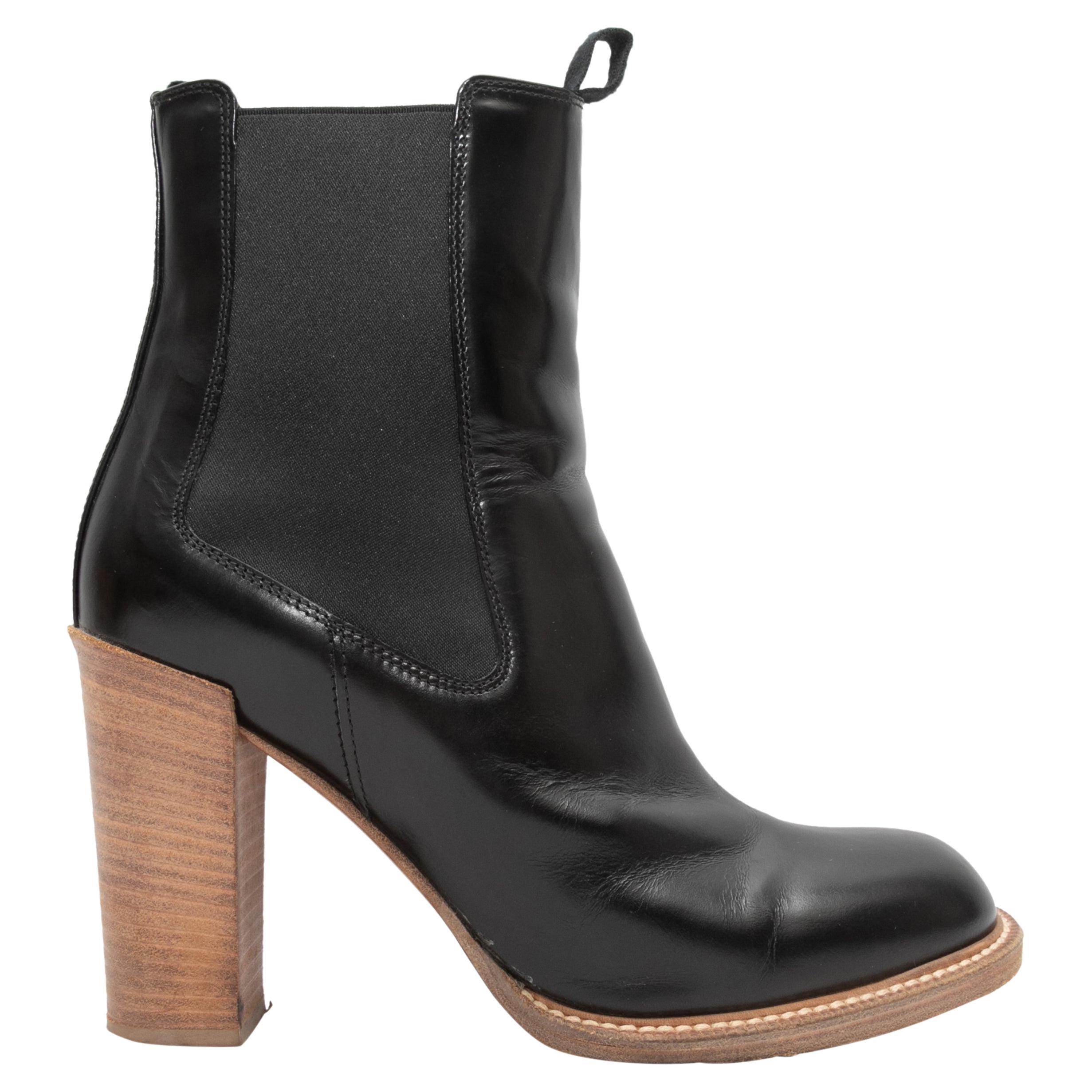 Black Celine Leather Ankle Boots Size 39.5 For Sale
