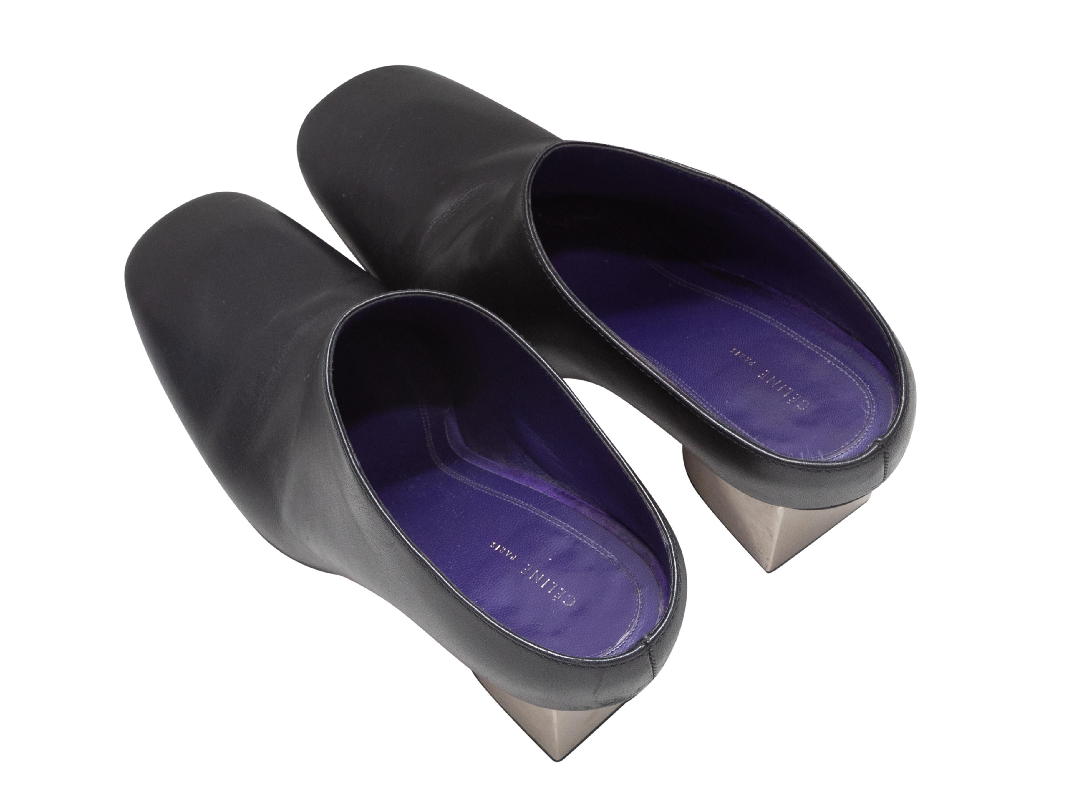 Mules con tacón metálico de cuero negro Celine Talla 35.5 Negro en venta