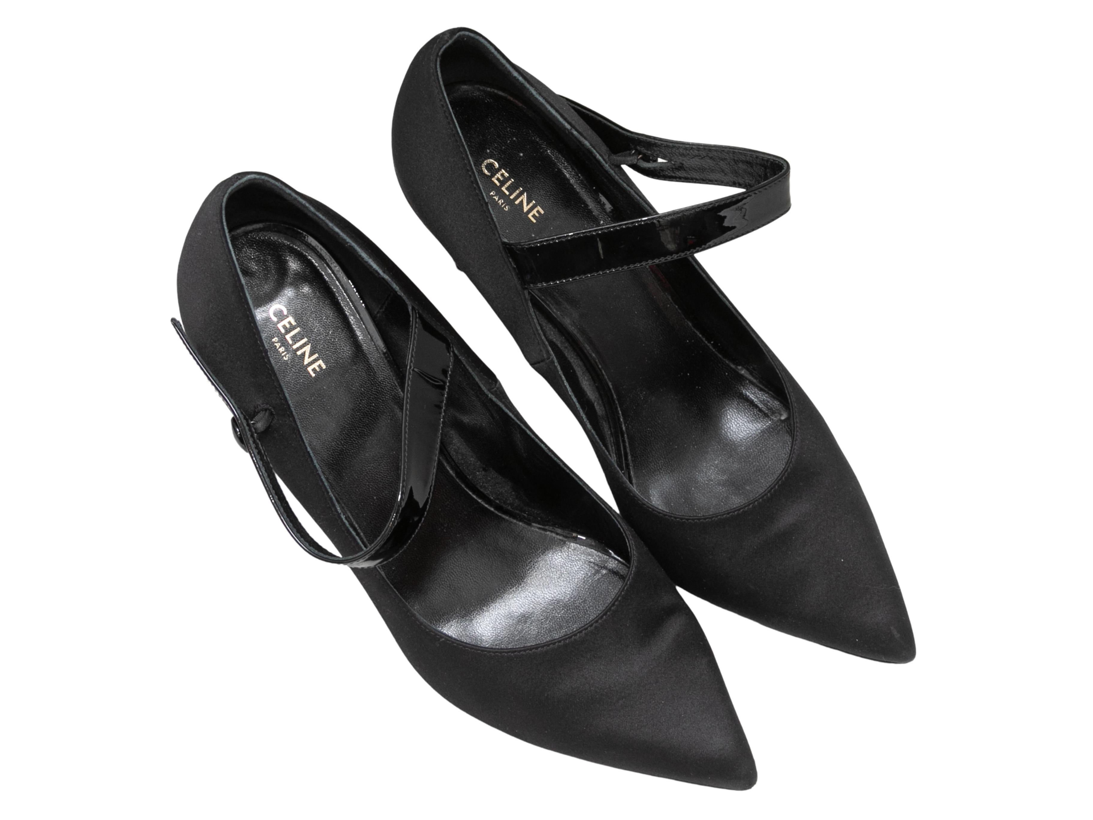 Black Celine Pointed-Toe Mary Jane Pumps Size 37.5 In Good Condition In New York, NY