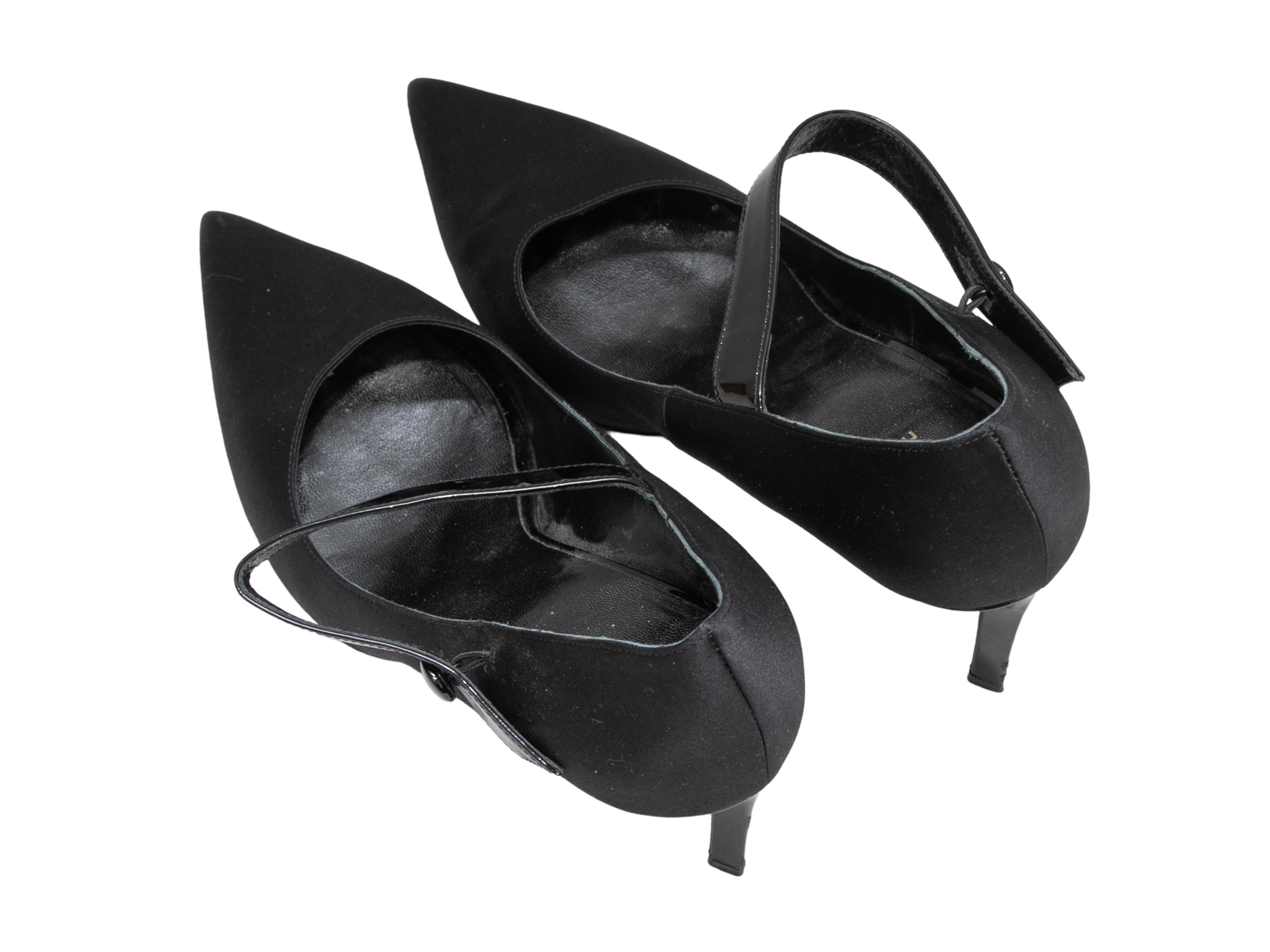 Women's Black Celine Pointed-Toe Mary Jane Pumps Size 37.5