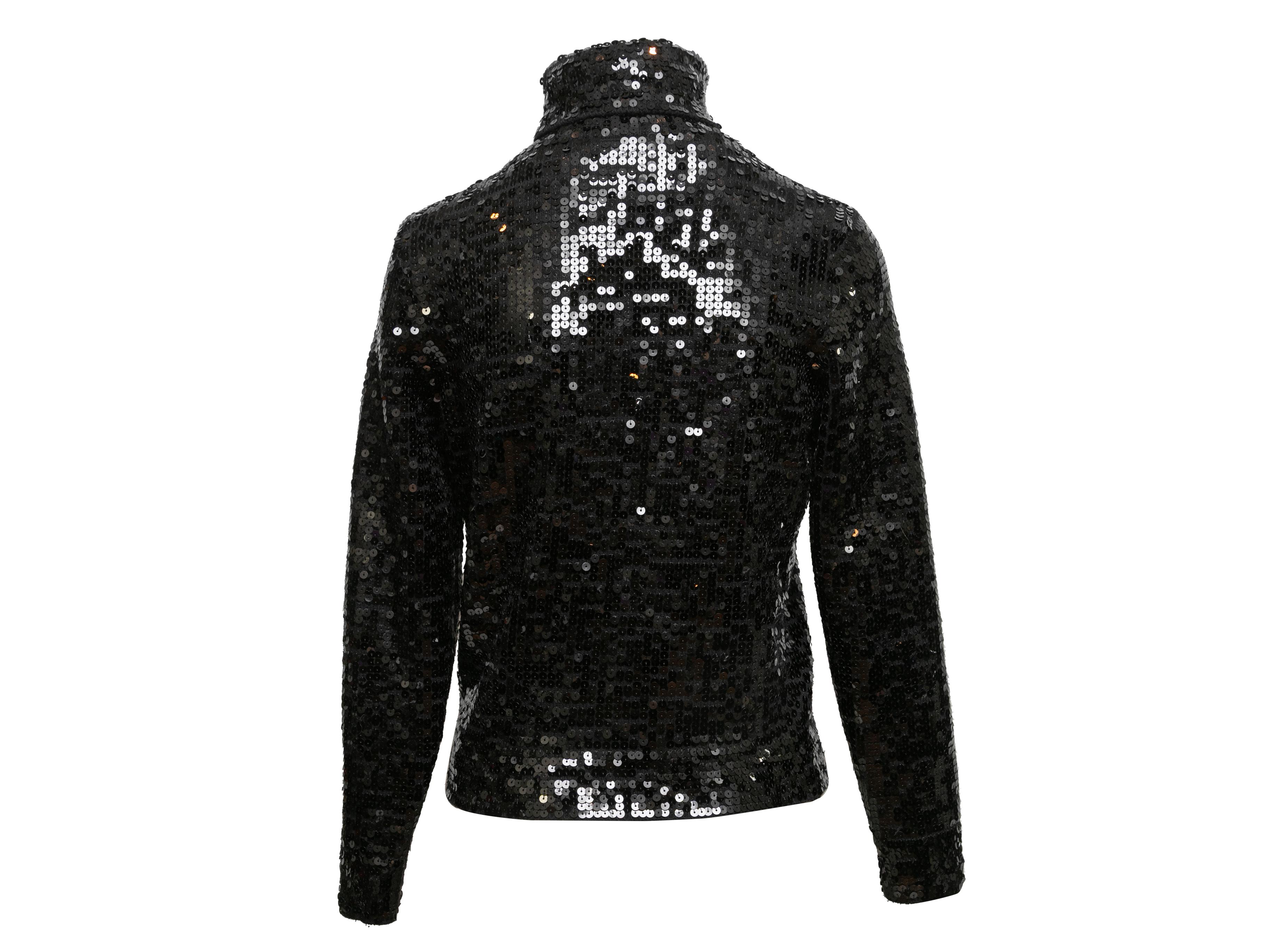  Pull à col roulé en laine pailletée noire par Celine. Manches longues. Poitrine de 36
