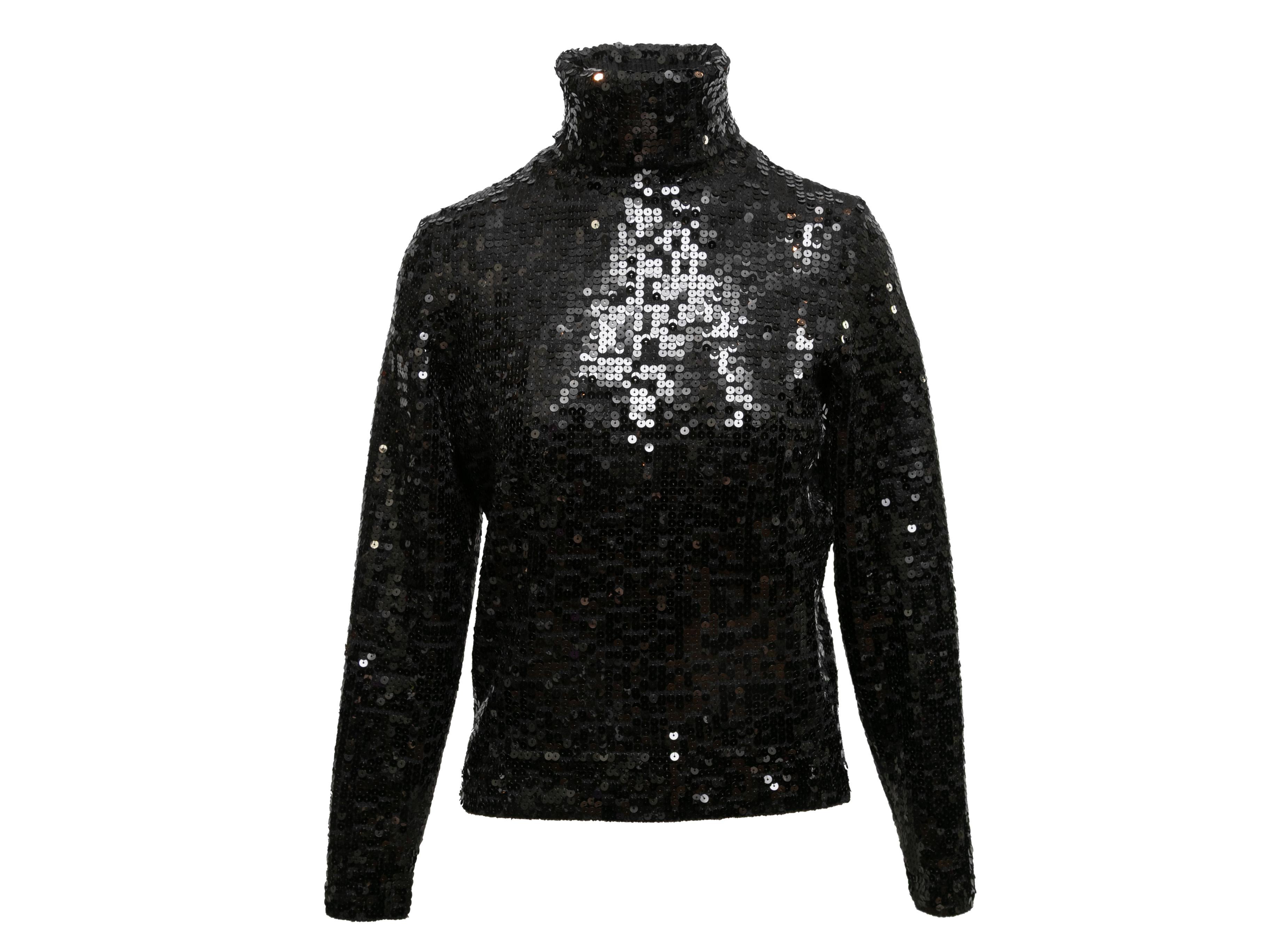 Pull à col roulé en laine pailletée noir Celine Taille US S en vente