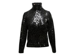 Schwarz Celine Pailletten Wolle Rollkragenpullover Größe US S