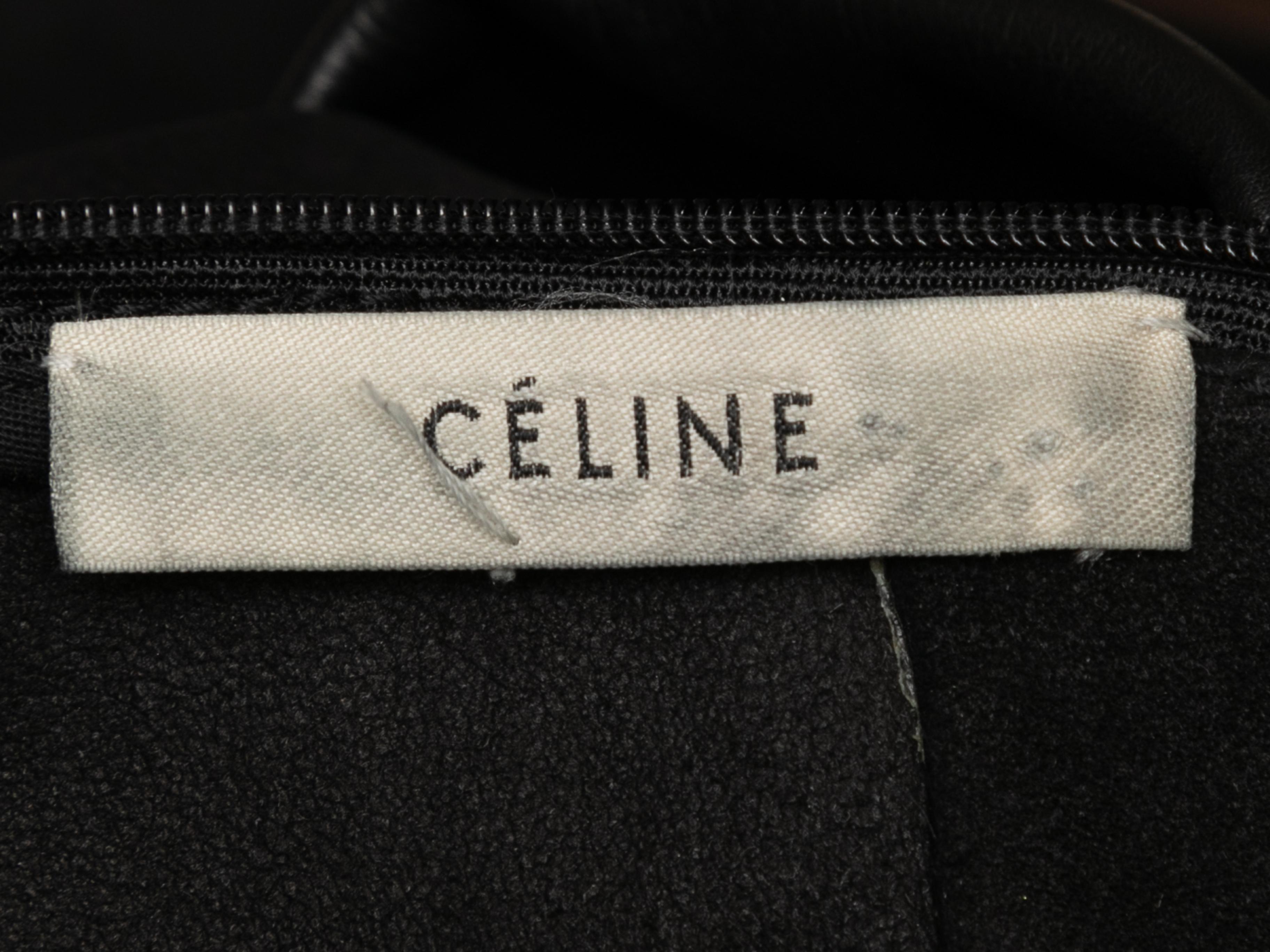 Black suede and leather dress by Celine. From the Phoebe Philo Era. Crew neck. Long sleeves. Zip closure at center back. 34