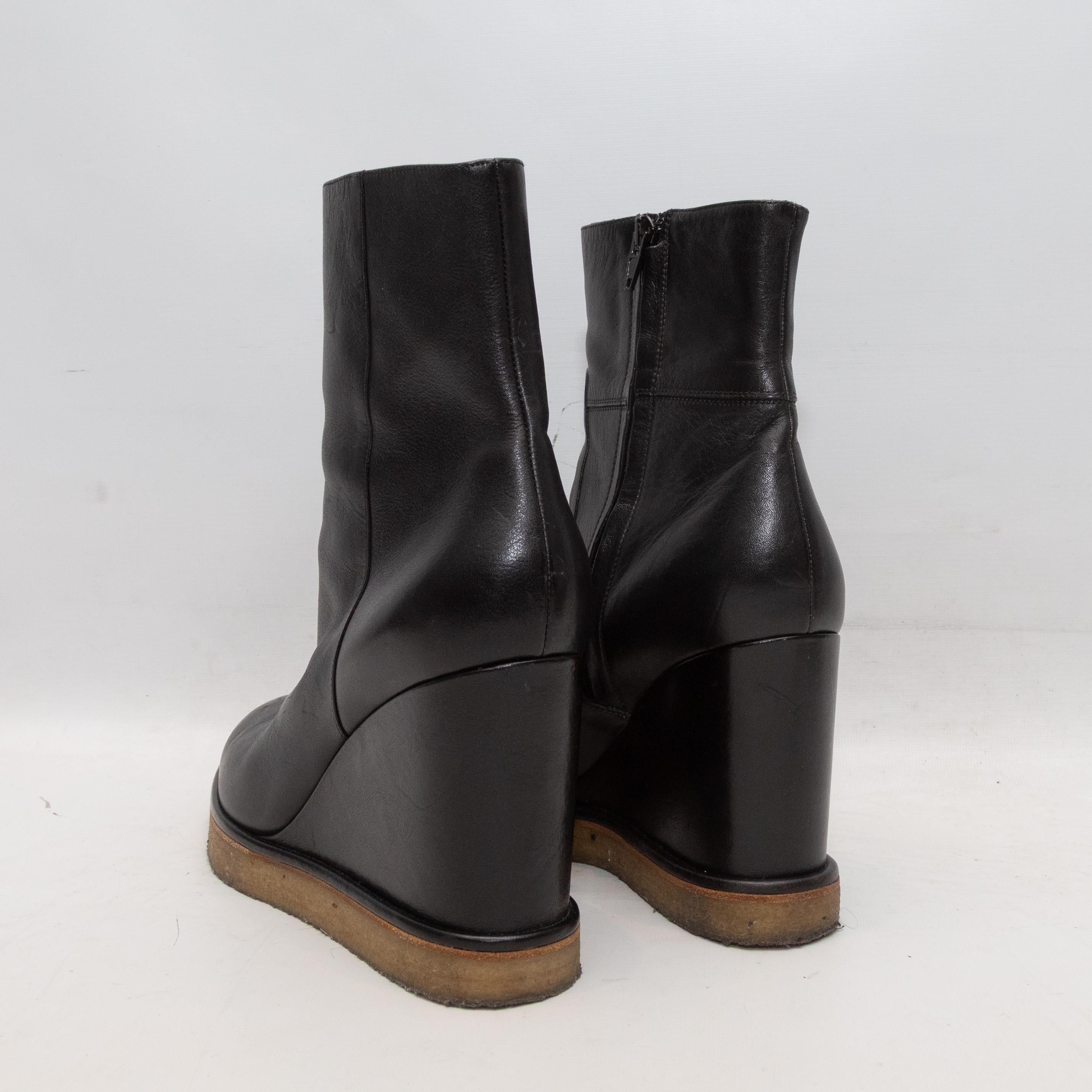 Noir Black Celine Wedge Ankle Boots Size 40 en vente