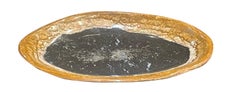 Black Center With Gold Border Medium Size Petrified Wood Platter, Indonesia