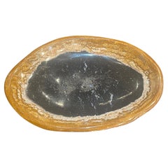 Centro Negro Con Borde Dorado Bandeja Mediana De Madera Petrificada, Indonesia