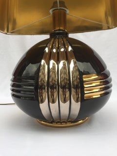 Lampada da tavolo in ceramica nera in stile Hollywood Regency, vintage anni '60