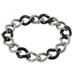 Black Ceramic and 18 Karat White Gold Chain Bracelet with White Diamonds
