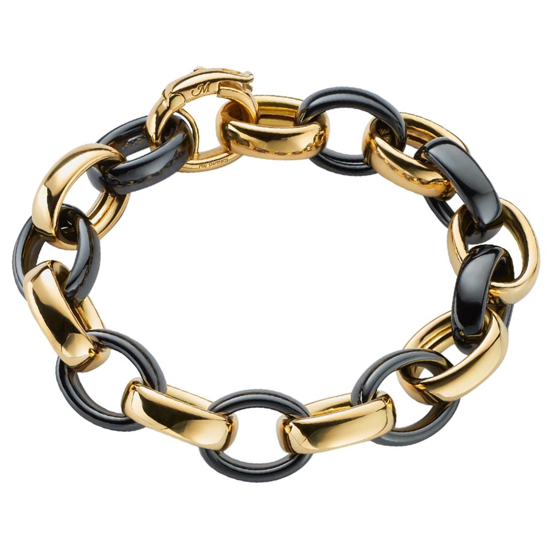 Monica Rich Kosann Marilyn-Armband aus 18 Karat Gelbgold mit schwarzen Keramikgliedern im Angebot