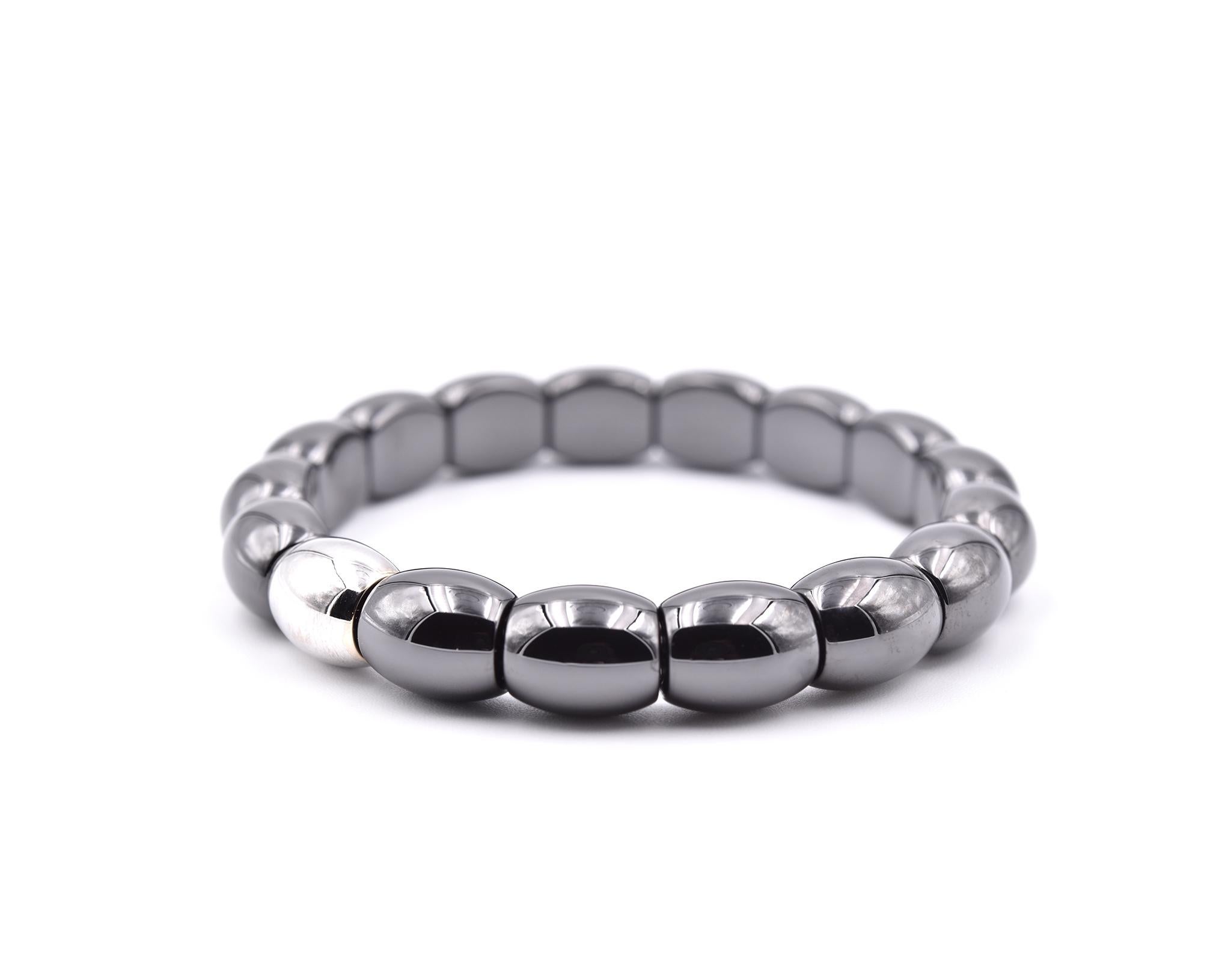 Women's or Men's Black Ceramic and 18 Karat White Gold Station Bracelet For Sale