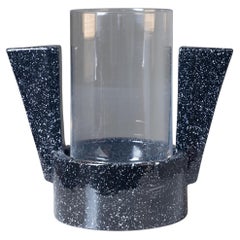 Black ceramic and glass vase Mario Dalla Gassa Nove ceramiche 1980 Black ceramic and glass vase Mario Dalla Gassa Nove ceramiche 1980