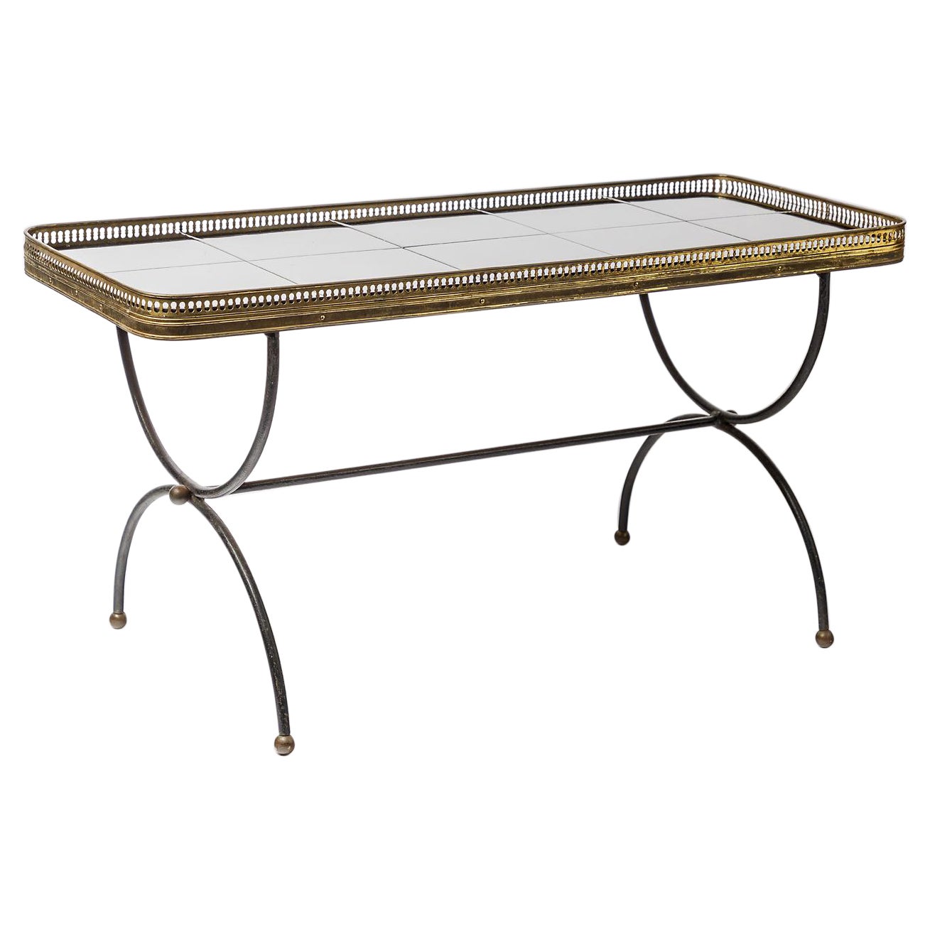 Black Ceramic and Metal Low Coffee Table, attrib. to Maison Jansen For Sale