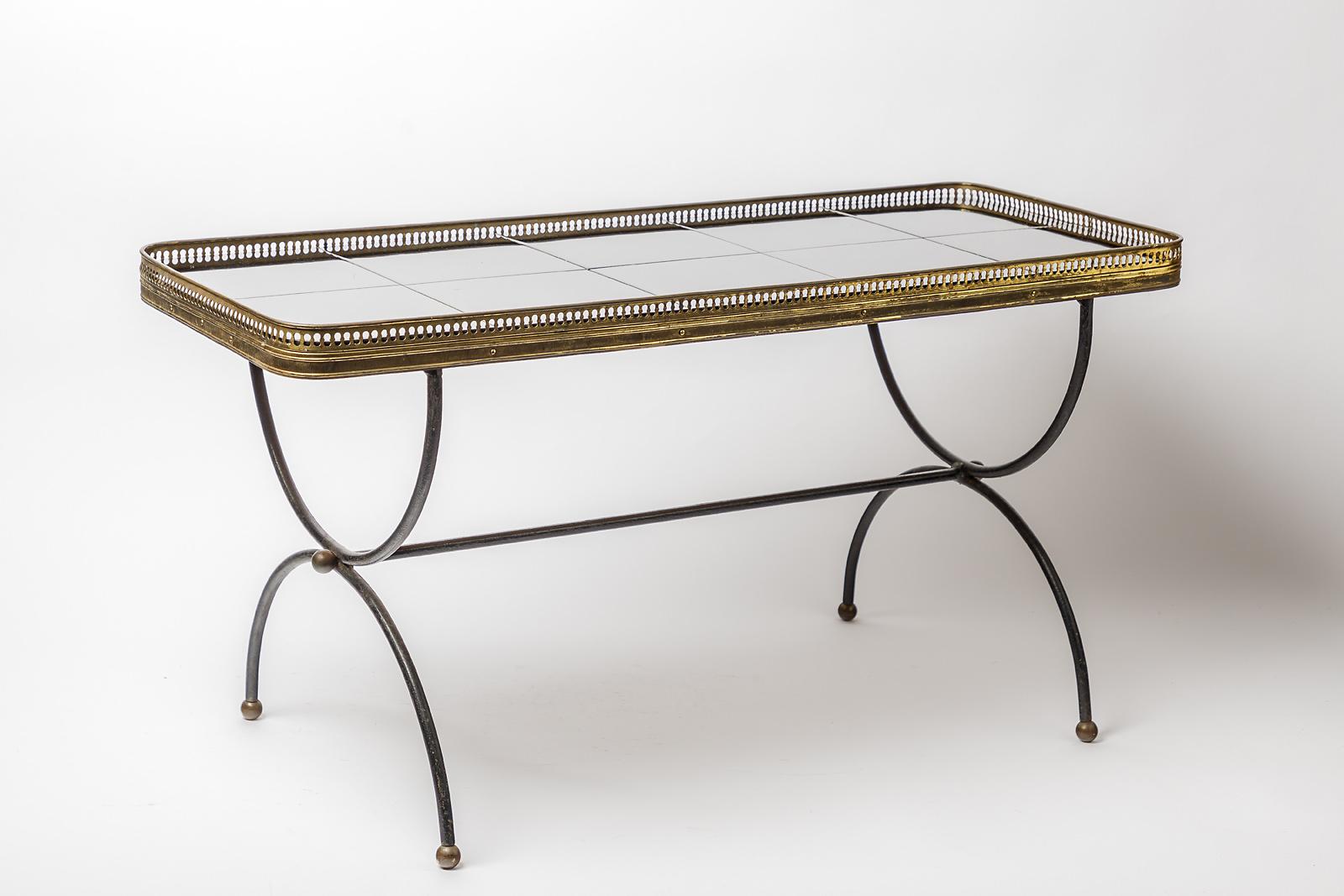 20th Century Black Ceramic and Metal Low Coffee Table by Maison Jansen French Decoration For Sale