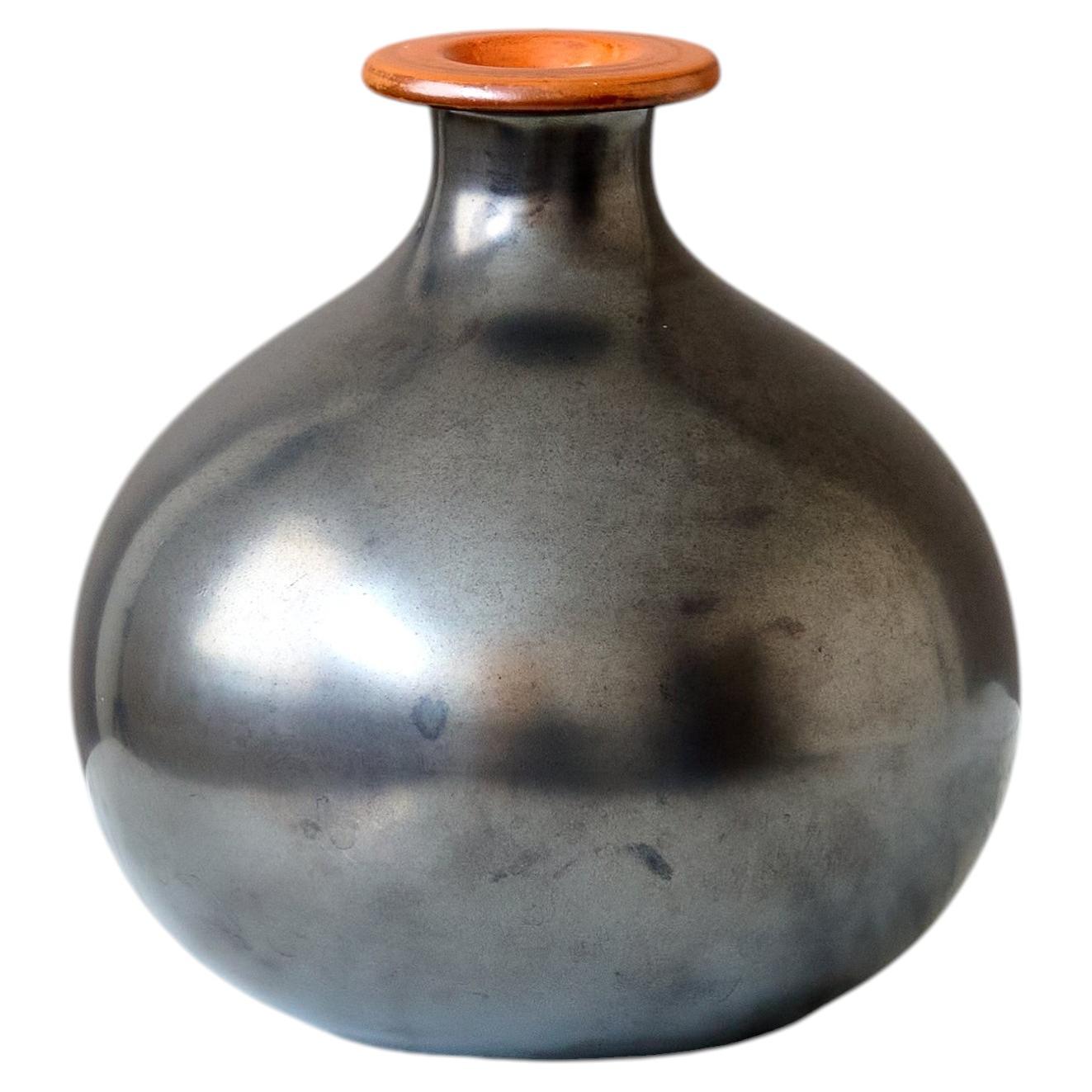 Black Ceramic Art Deco Vase by Nyman & Nyman, Höganäs, Sweden, 1930s For Sale