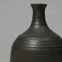Black Ceramic Bottle Vase by Guy Van Hardenbroek