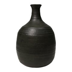Black Ceramic Bottle Vase by Guy Van Hardenbroek