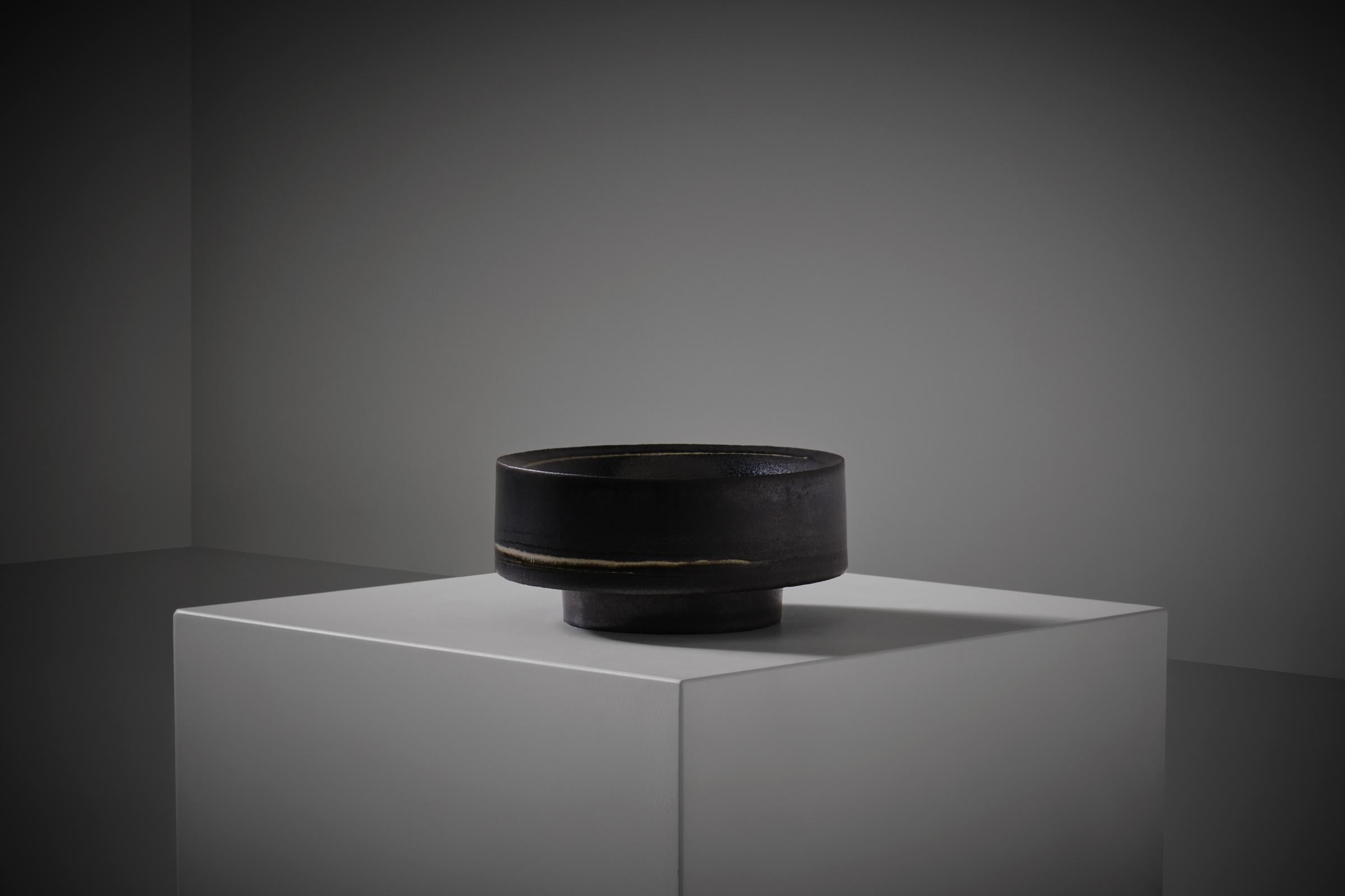 Italian Black Ceramic Bowl by Carlo Zauli, Italy, 1960s For Sale
