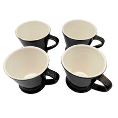 Black Ceramic California Pottery 4 Piece Pedestal Coffee Cup Set by Chefsware