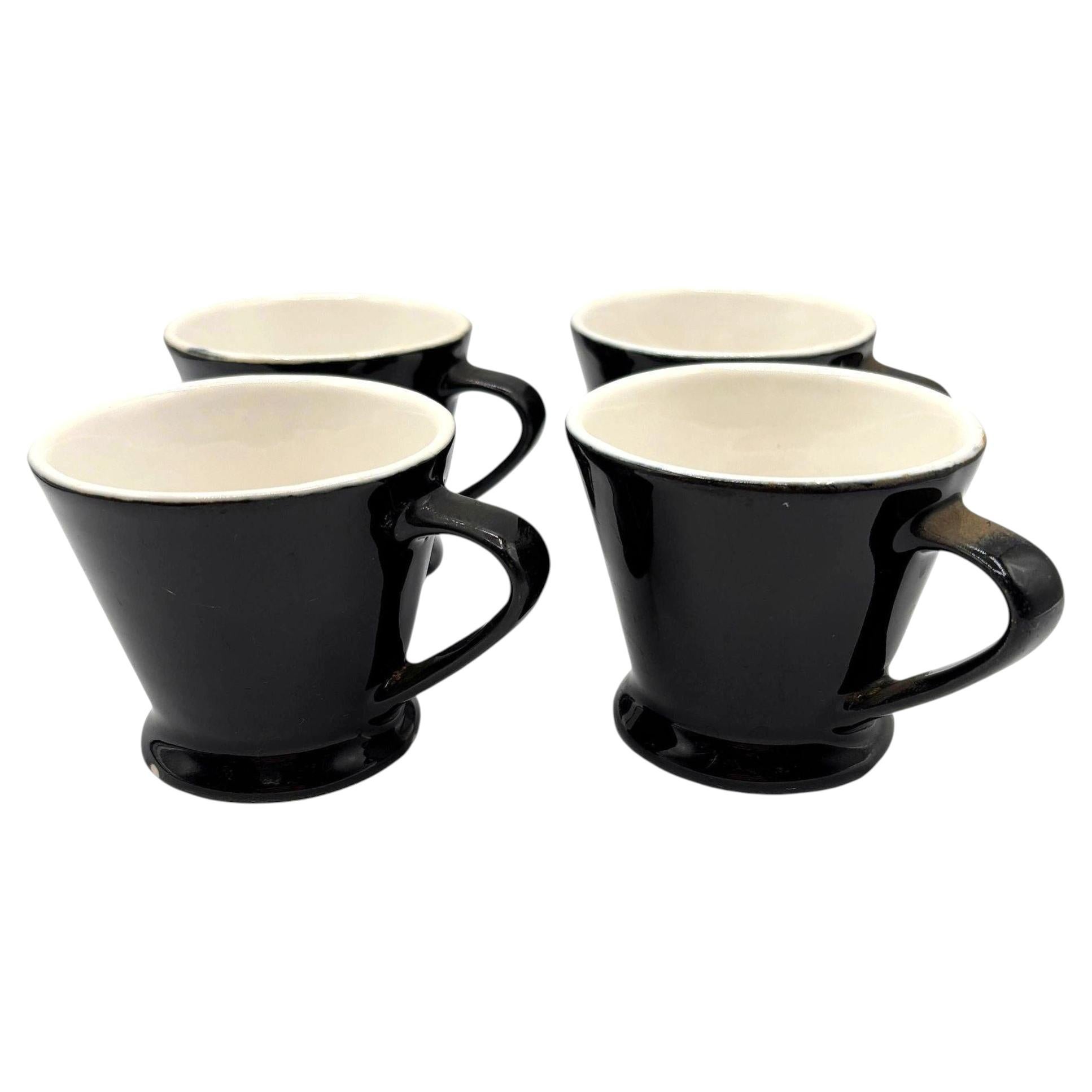 Black Ceramic California Pottery 4 Piece Pedestal Coffee Cup Set by Chefsware For Sale