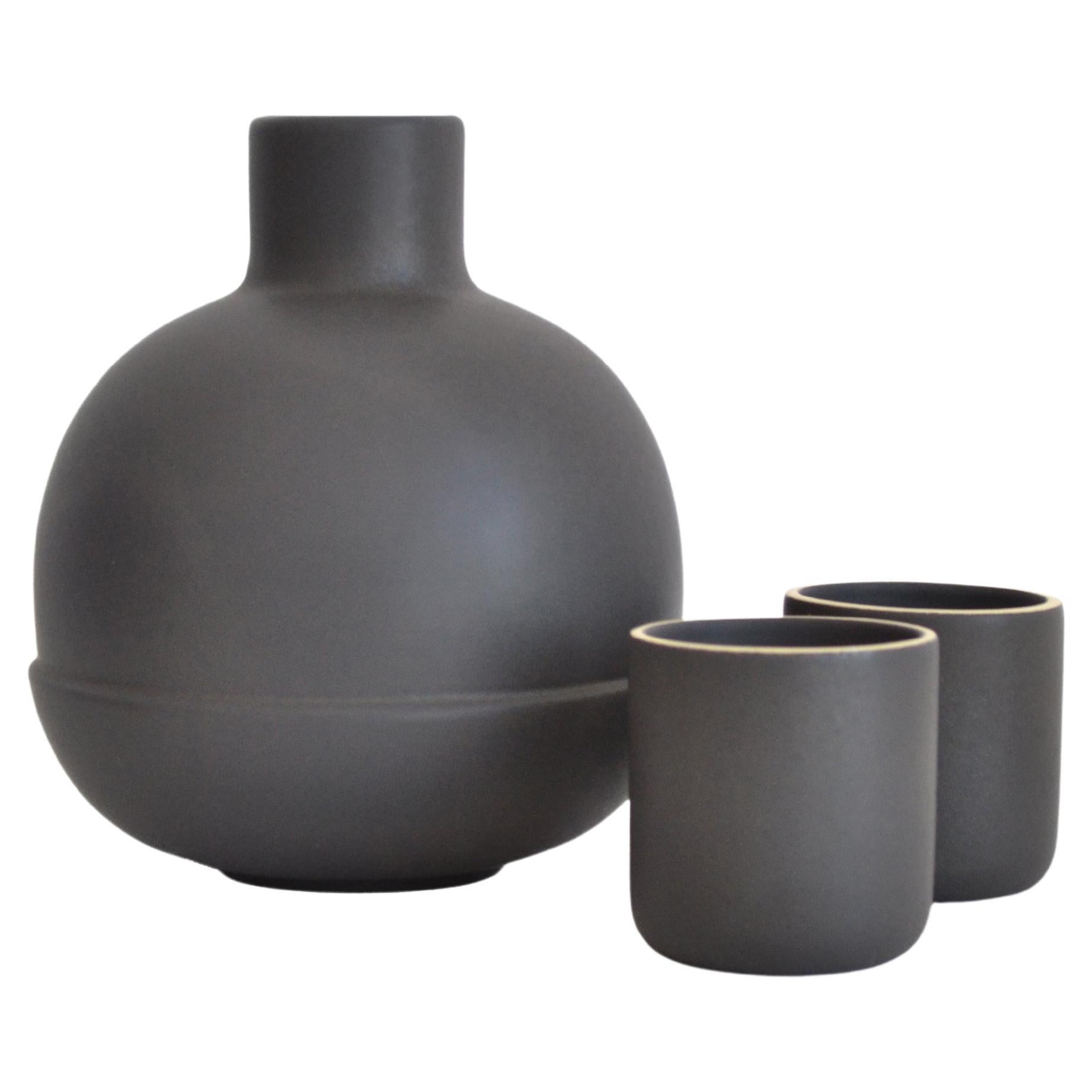 Black Ceramic Carafe and Cups Inspired in traditional Pitchers from Mexico.  For Sale