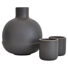 Black Ceramic Carafe and Cups Inspired in traditional Pitchers from Mexico. 