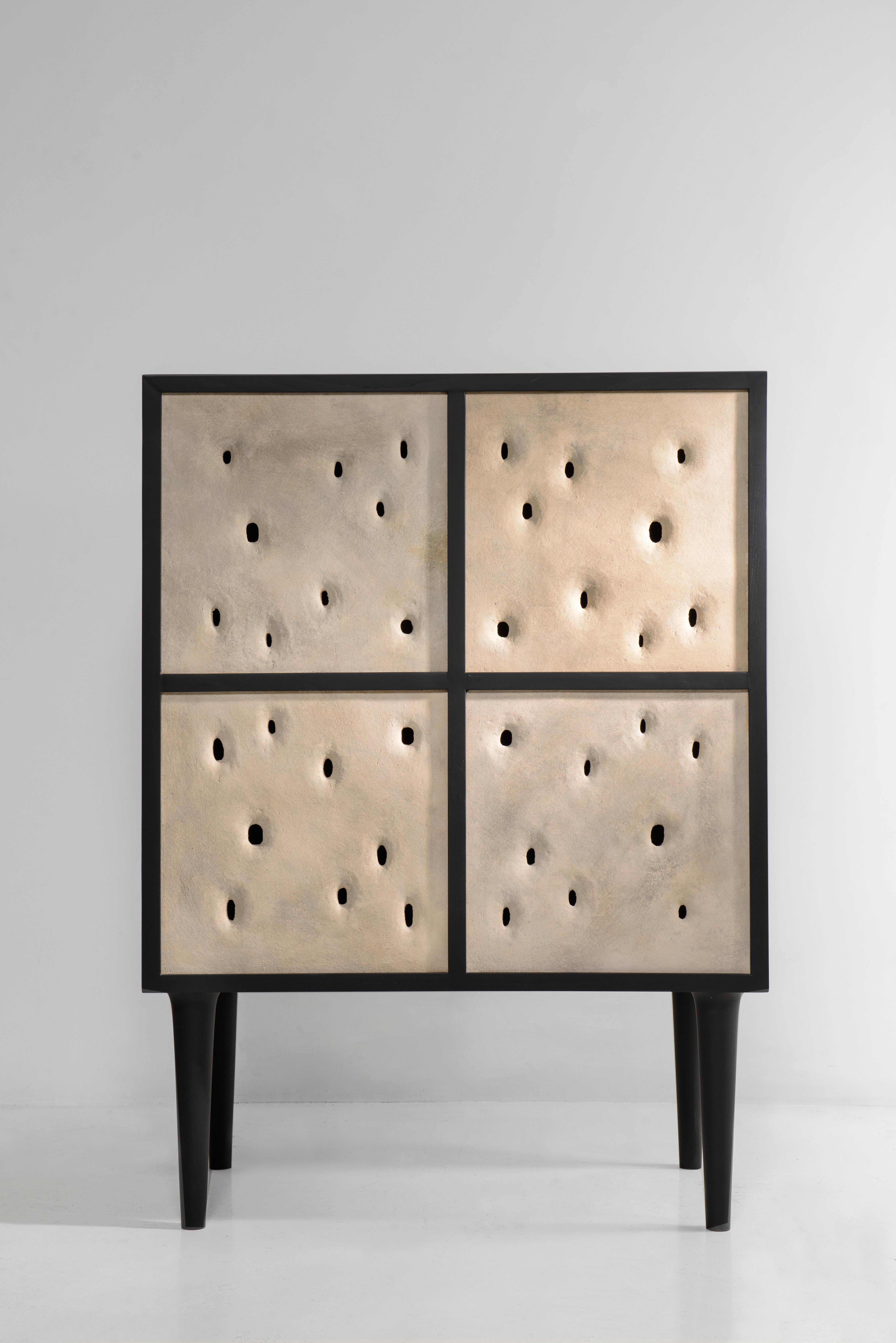 Organic Modern Black Ceramic Contemporary Bar Cabinet by Faina For Sale