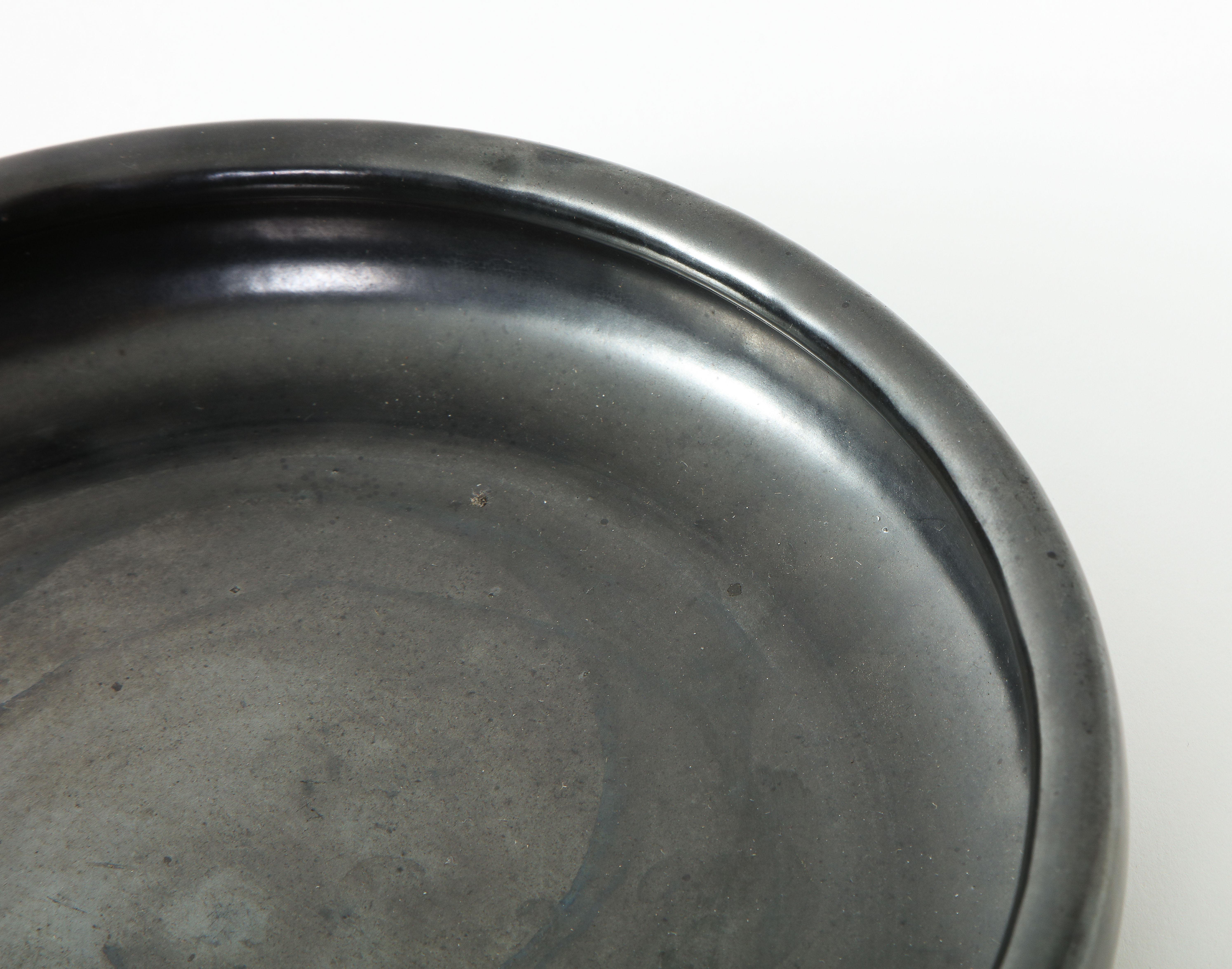 French Black Ceramic Dish by Accolay, France, 1960s