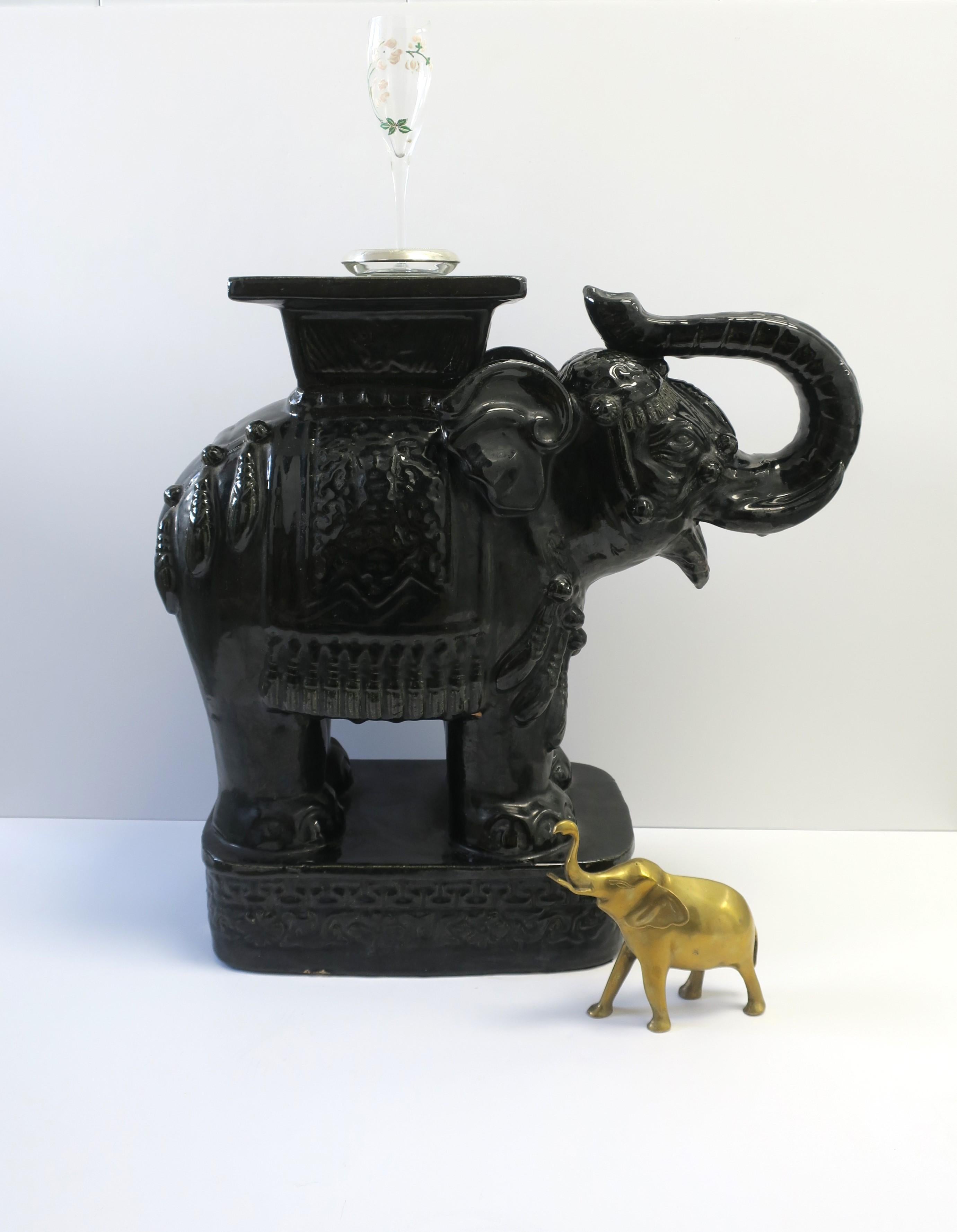 Italian Black Ceramic Elephant End Drink Table or Patio Garden Plant Stand