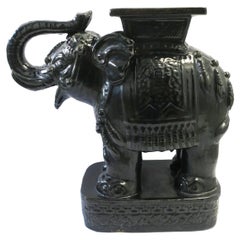 Retro Black Ceramic Elephant End Drink Table or Patio Garden Plant Stand