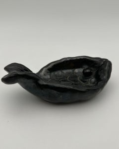 Black Ceramic Fish Vide-Poche – Signed, France, circa 1970